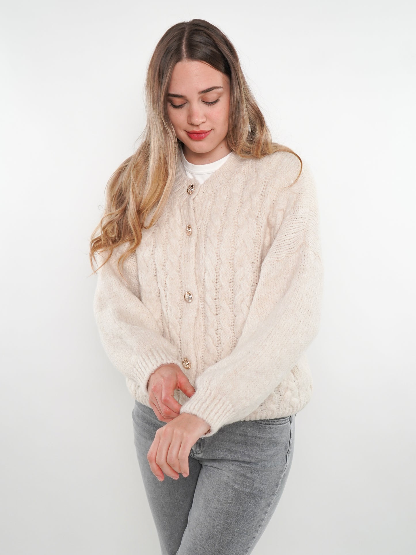 Zopfmuster Strickjacke Alexa - Creme