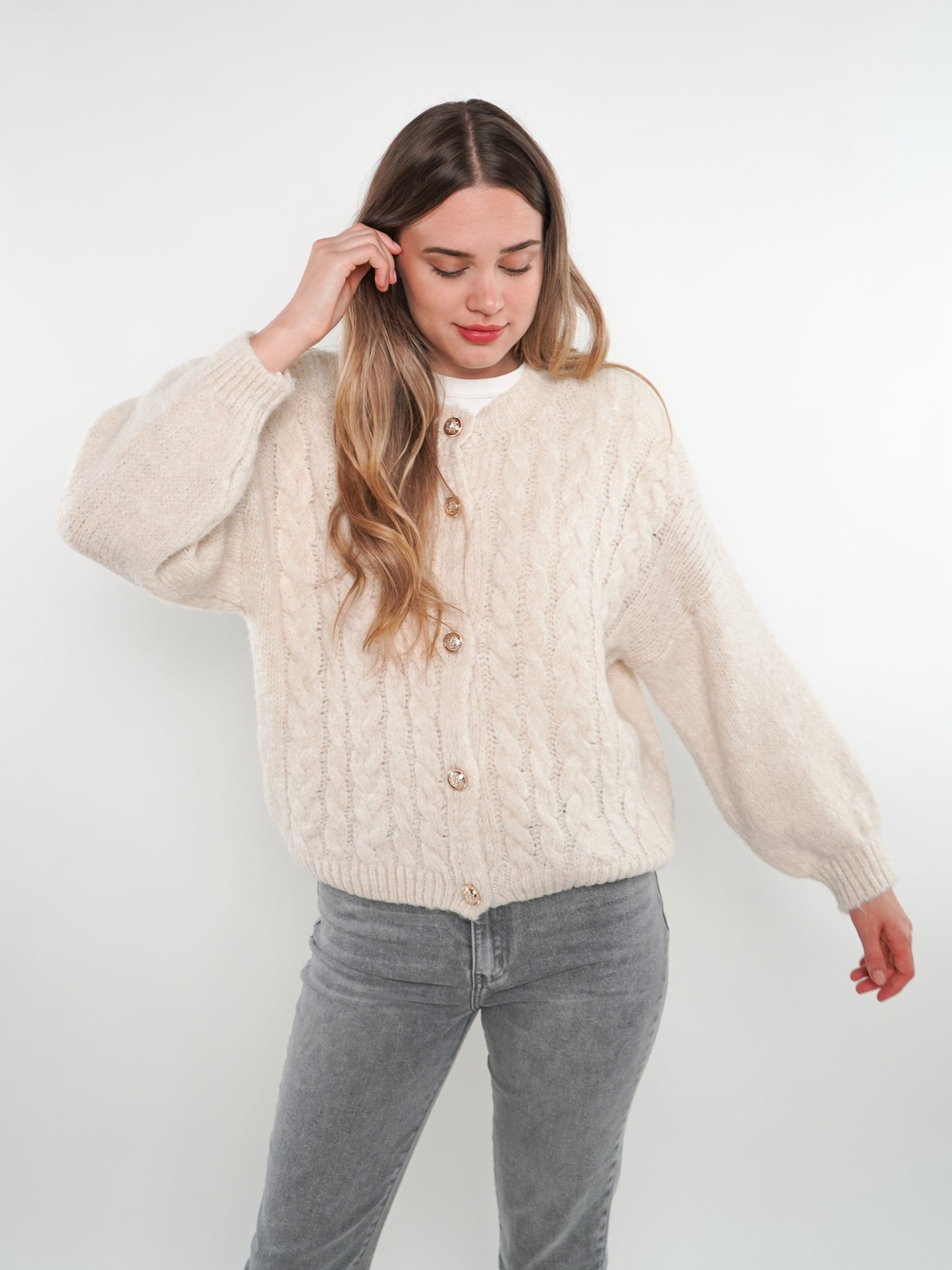 Zopfmuster Strickjacke Alexa - Creme