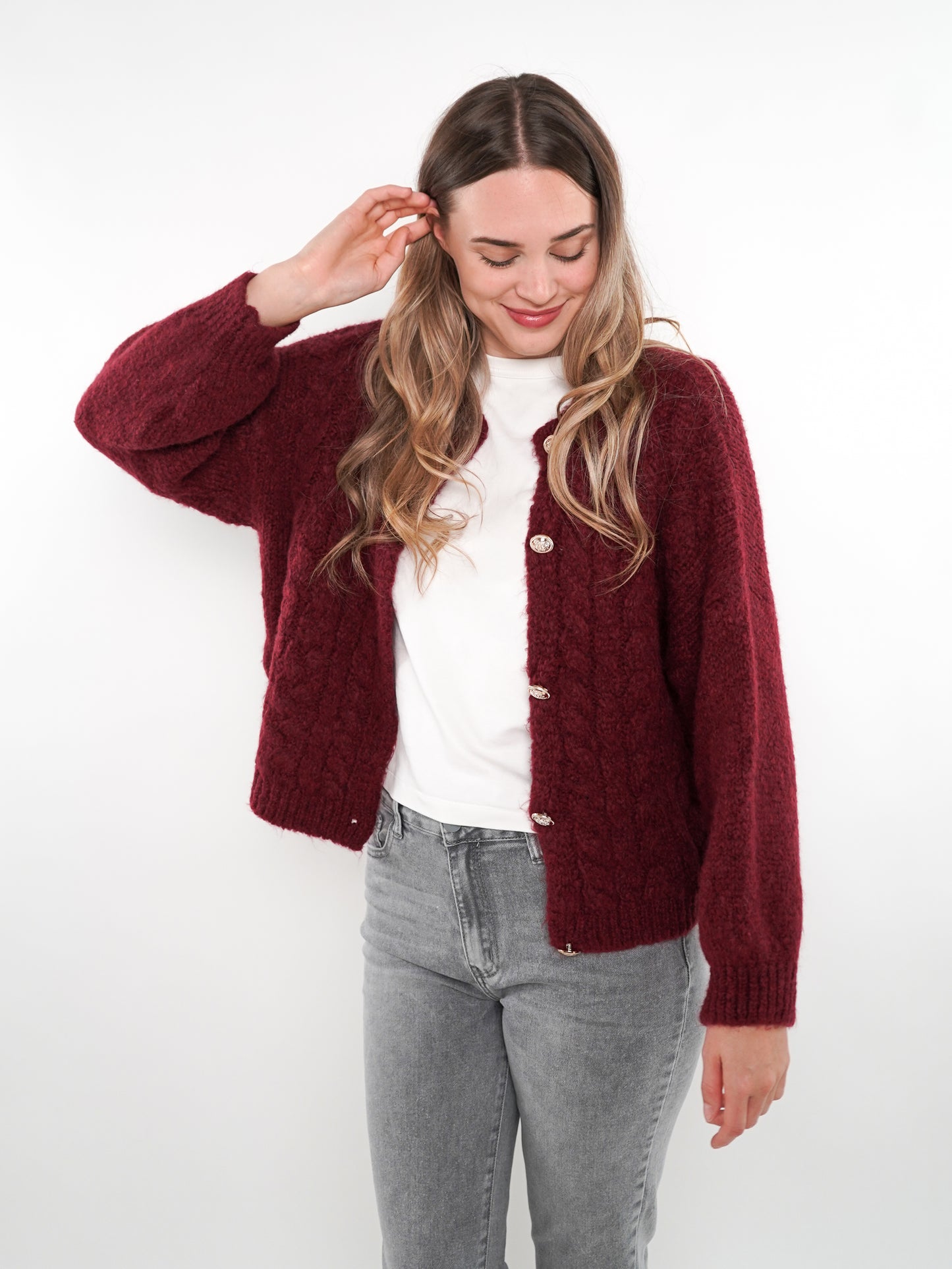 Zopfmuster Strickjacke Alexa - Bordeaux