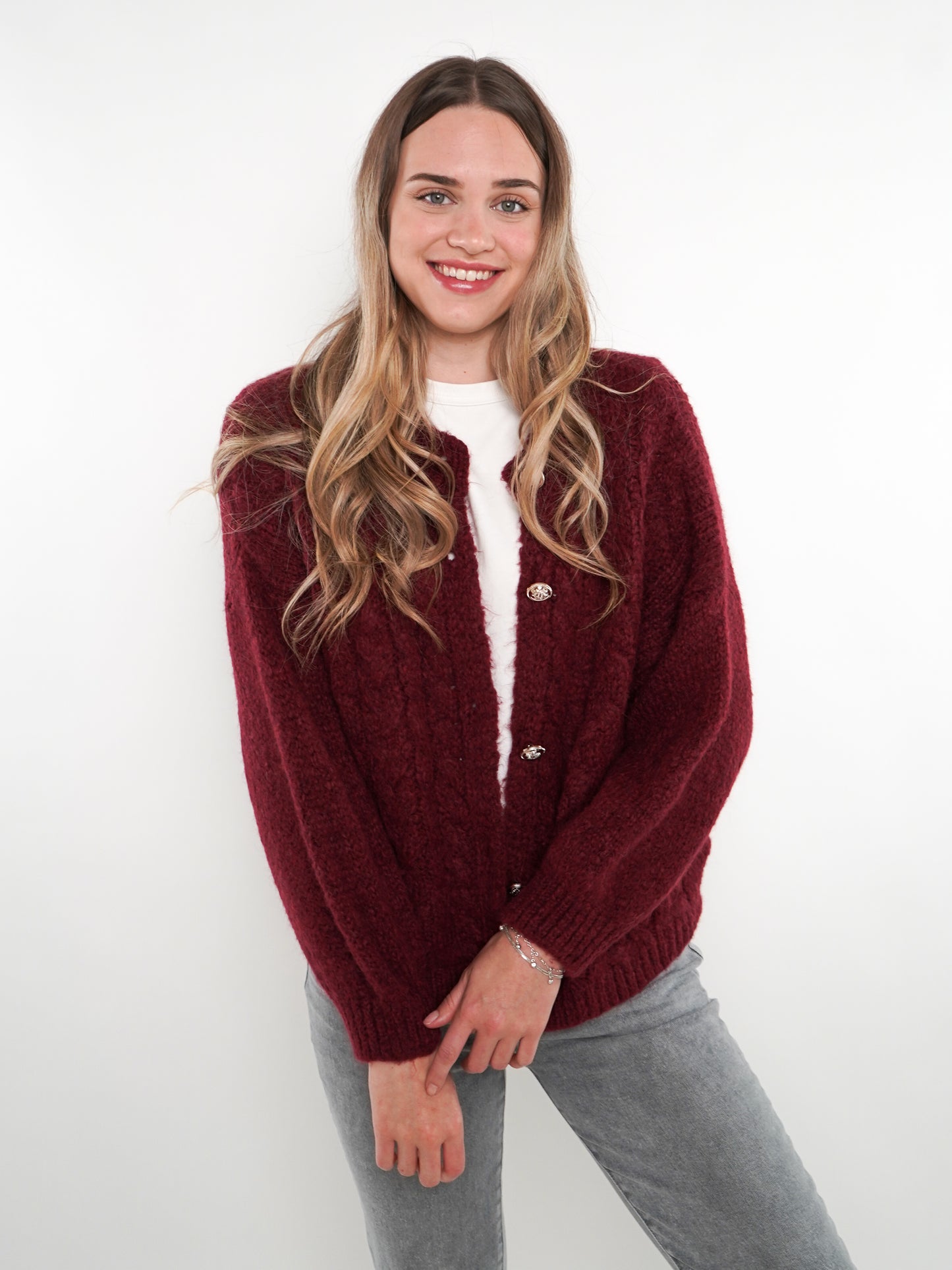 Zopfmuster Strickjacke Alexa - Bordeaux