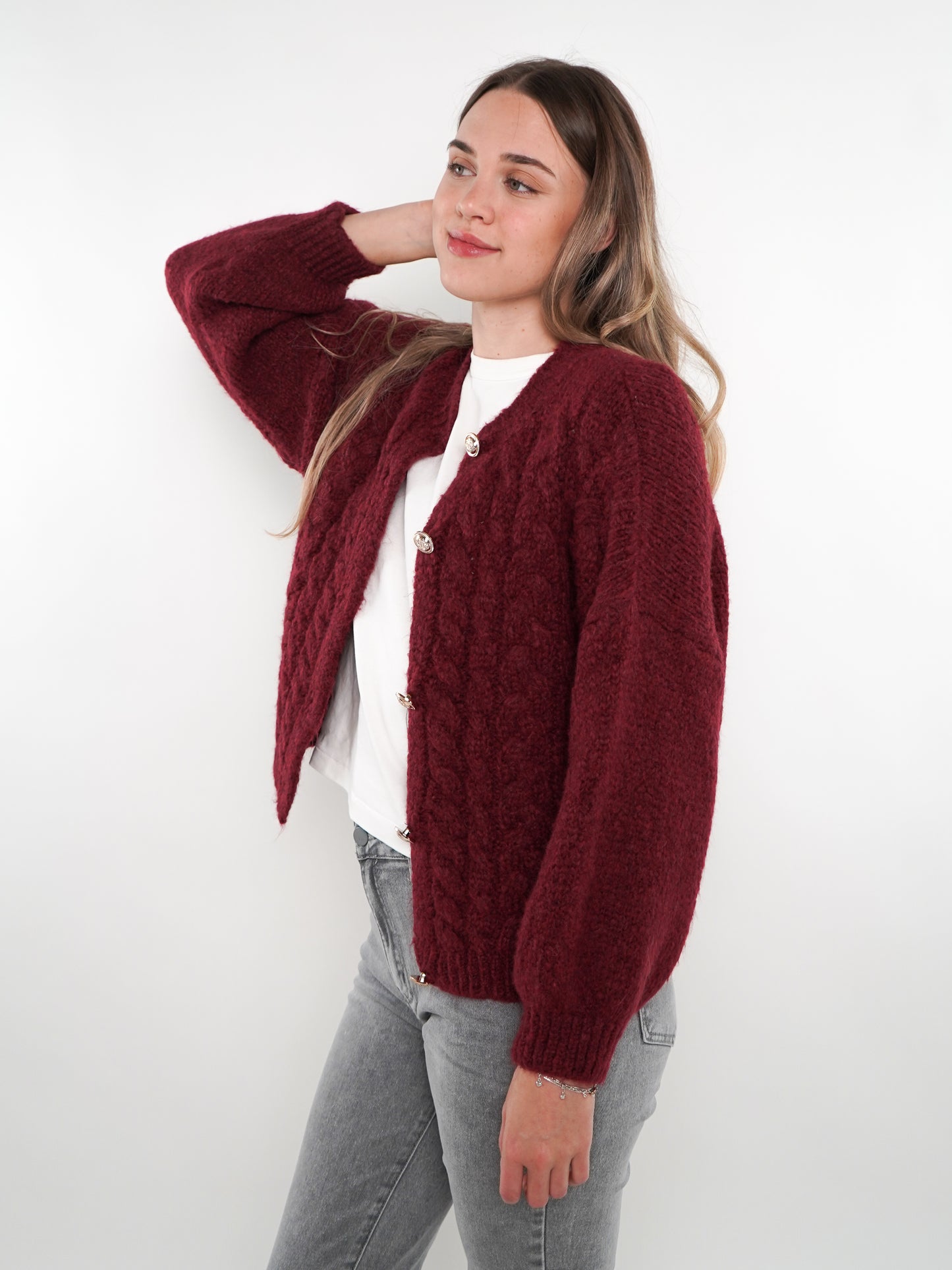 Zopfmuster Strickjacke Alexa - Bordeaux