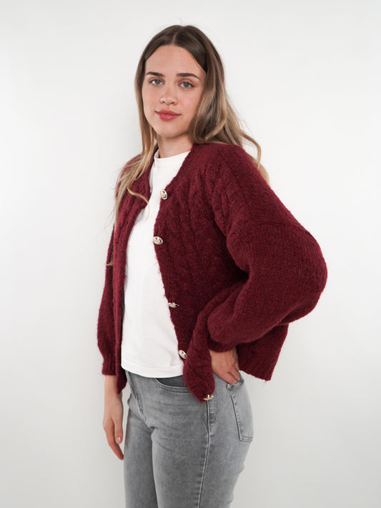 Zopfmuster Strickjacke Alexa - Bordeaux