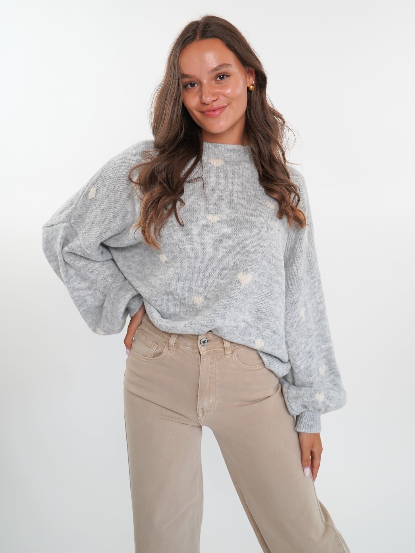 Strick Sweater Herz - Grau