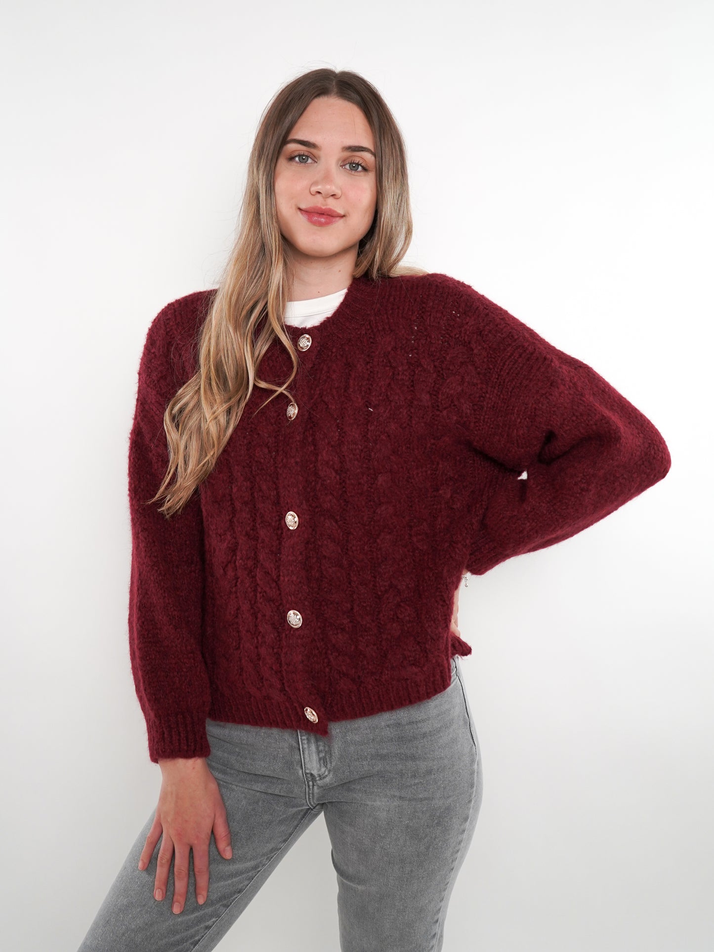 Zopfmuster Strickjacke Alexa - Bordeaux