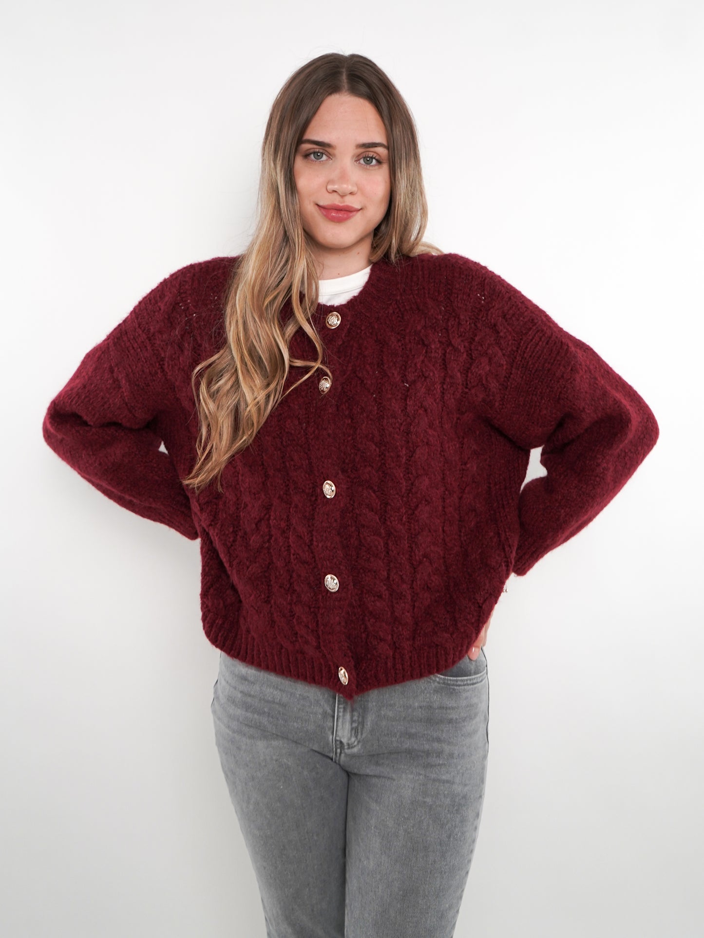 Zopfmuster Strickjacke Alexa - Bordeaux