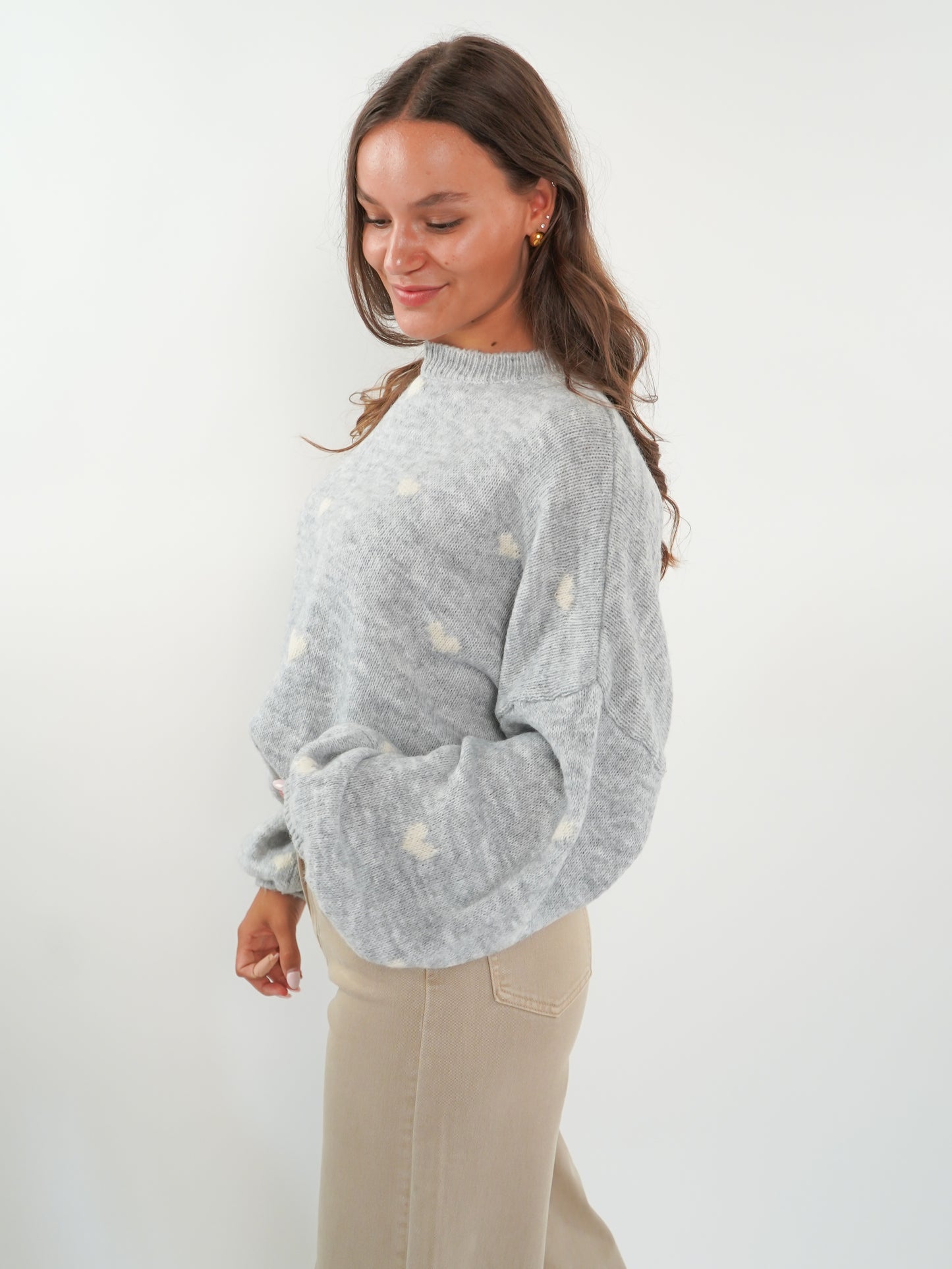 LUCKY DEAL 1221 Strick Sweater Herz - Grau - vom Umtausch ausgeschlossen  -