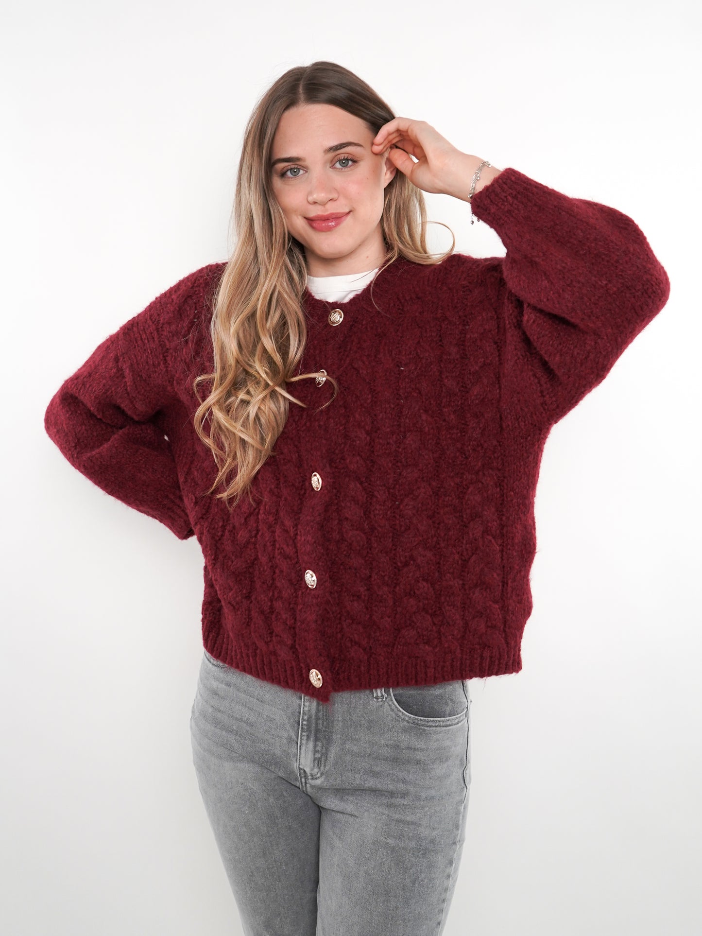 Zopfmuster Strickjacke Alexa - Bordeaux