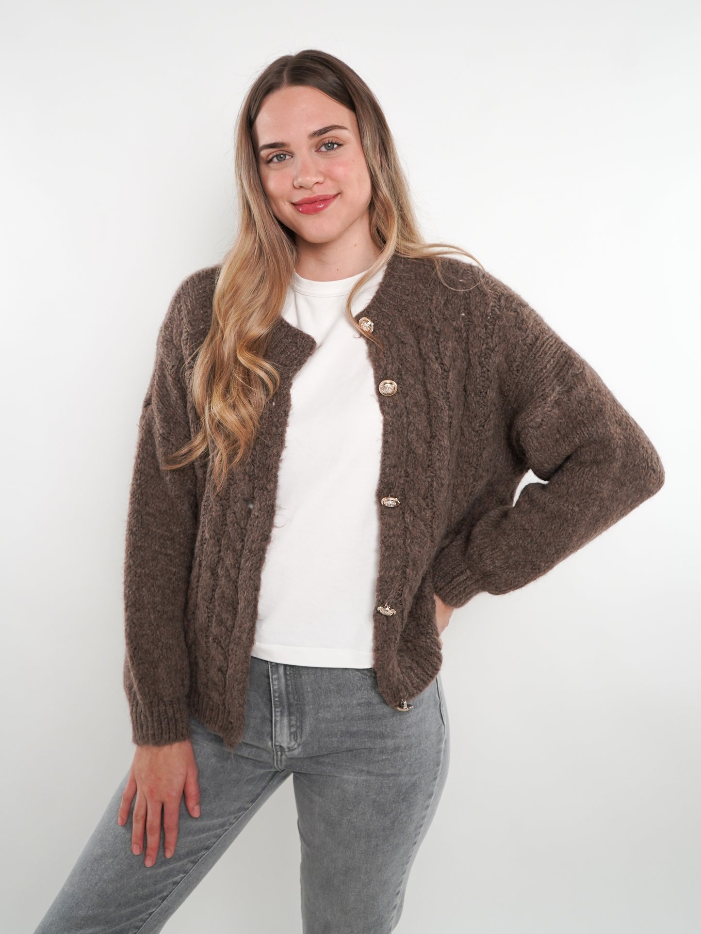 Zopfmuster Strickjacke Alexa - Braun