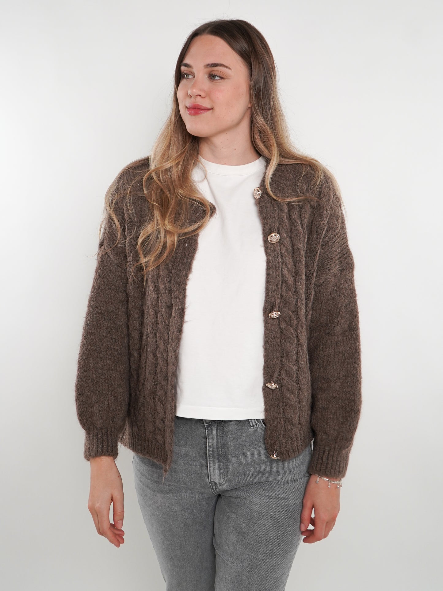 Zopfmuster Strickjacke Alexa - Braun