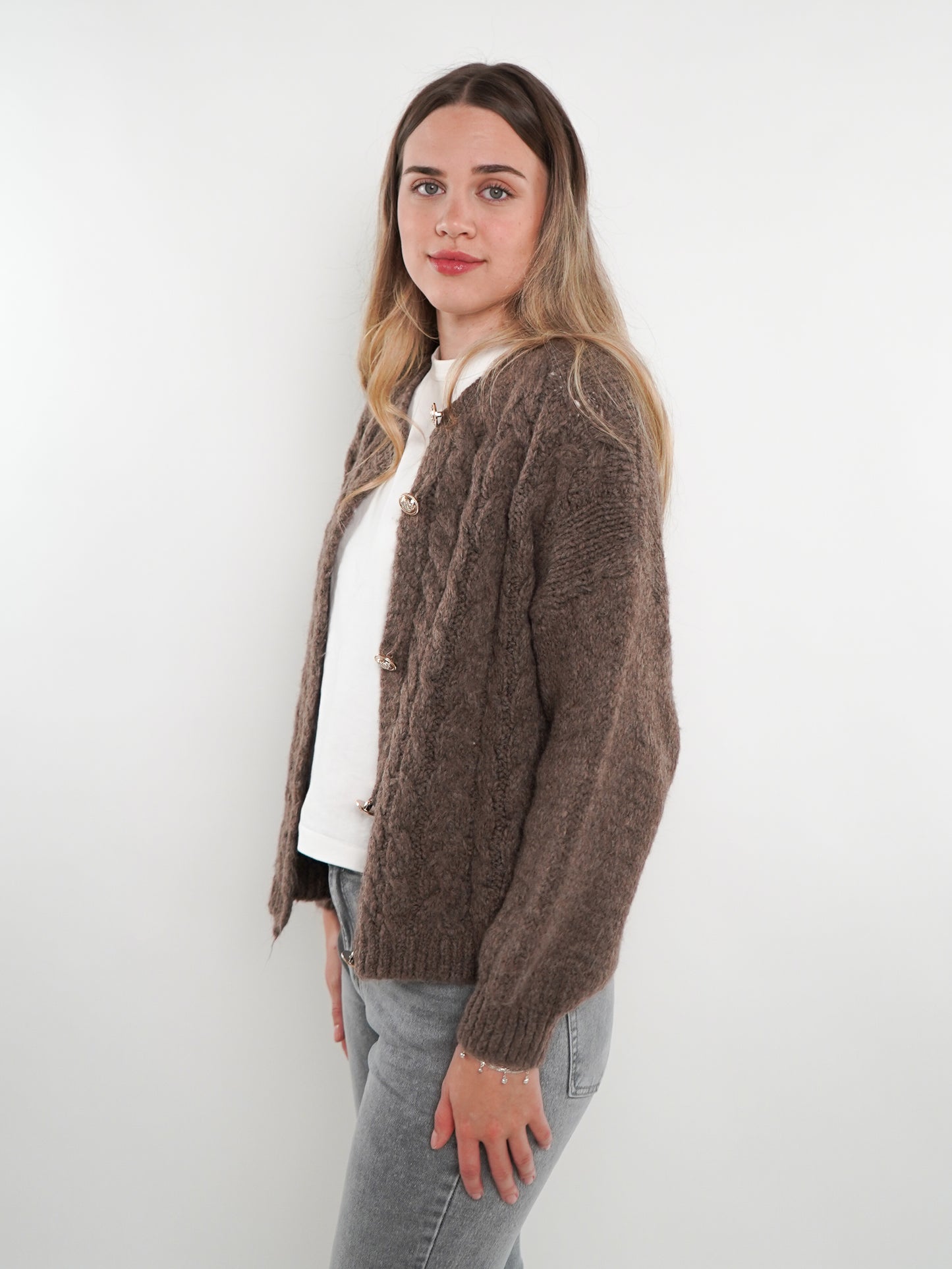 Zopfmuster Strickjacke Alexa - Braun