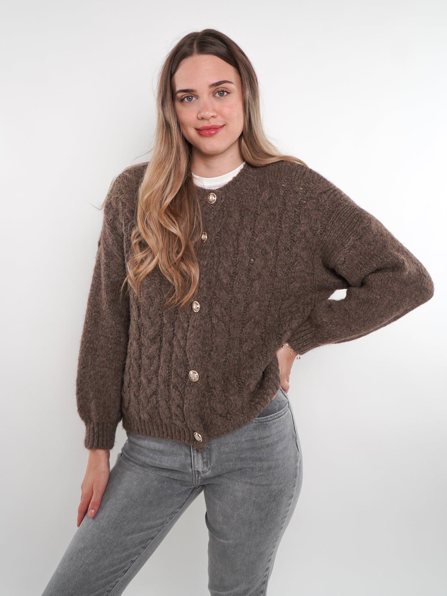 Zopfmuster Strickjacke Alexa - Braun