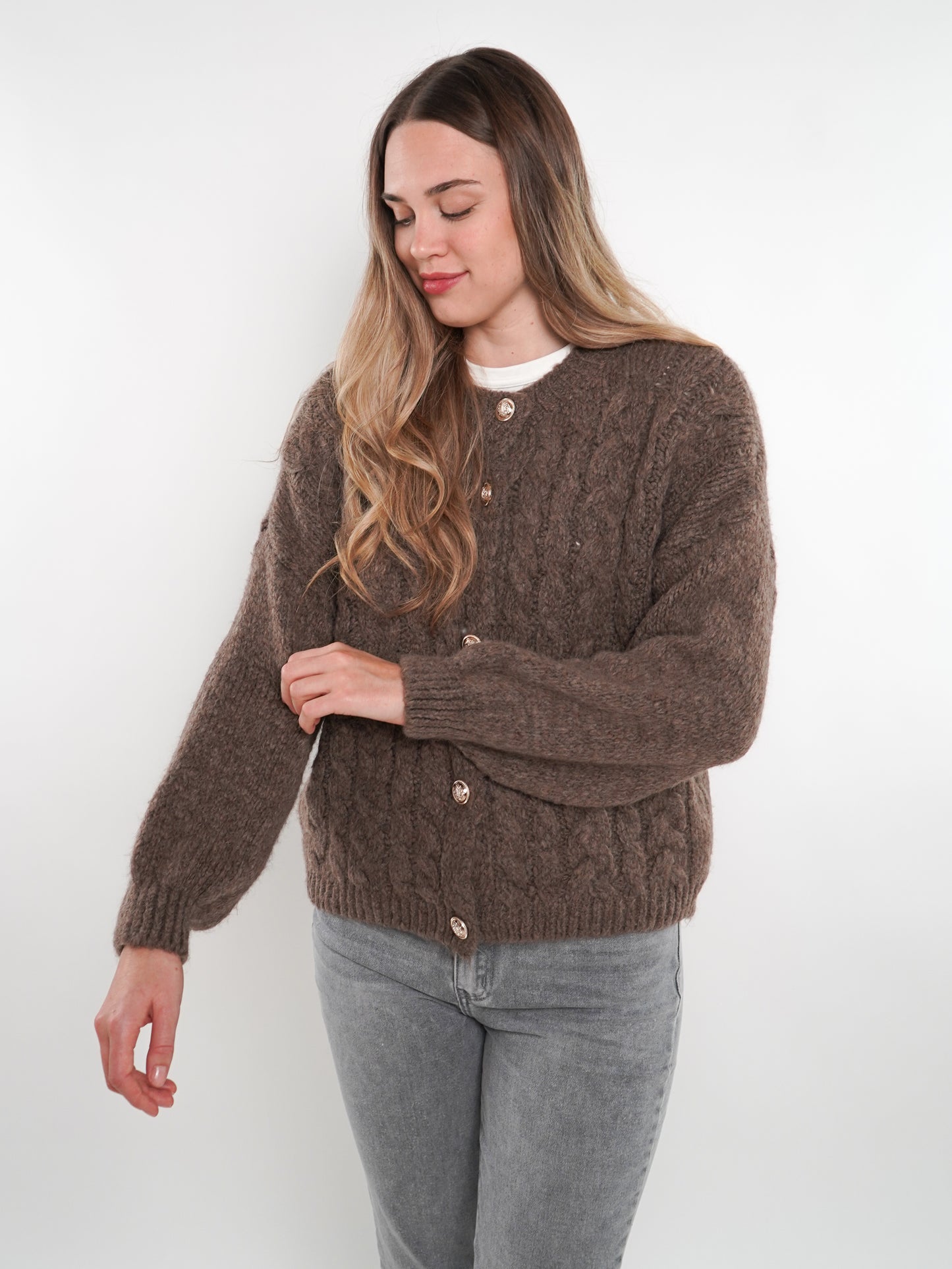 Zopfmuster Strickjacke Alexa - Braun