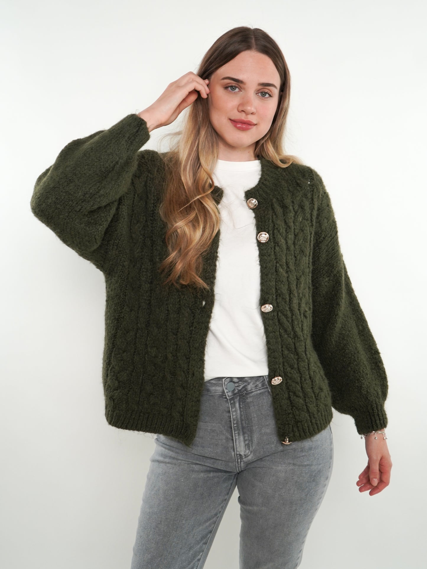 Zopfmuster Strickjacke Alexa - Waldgrün