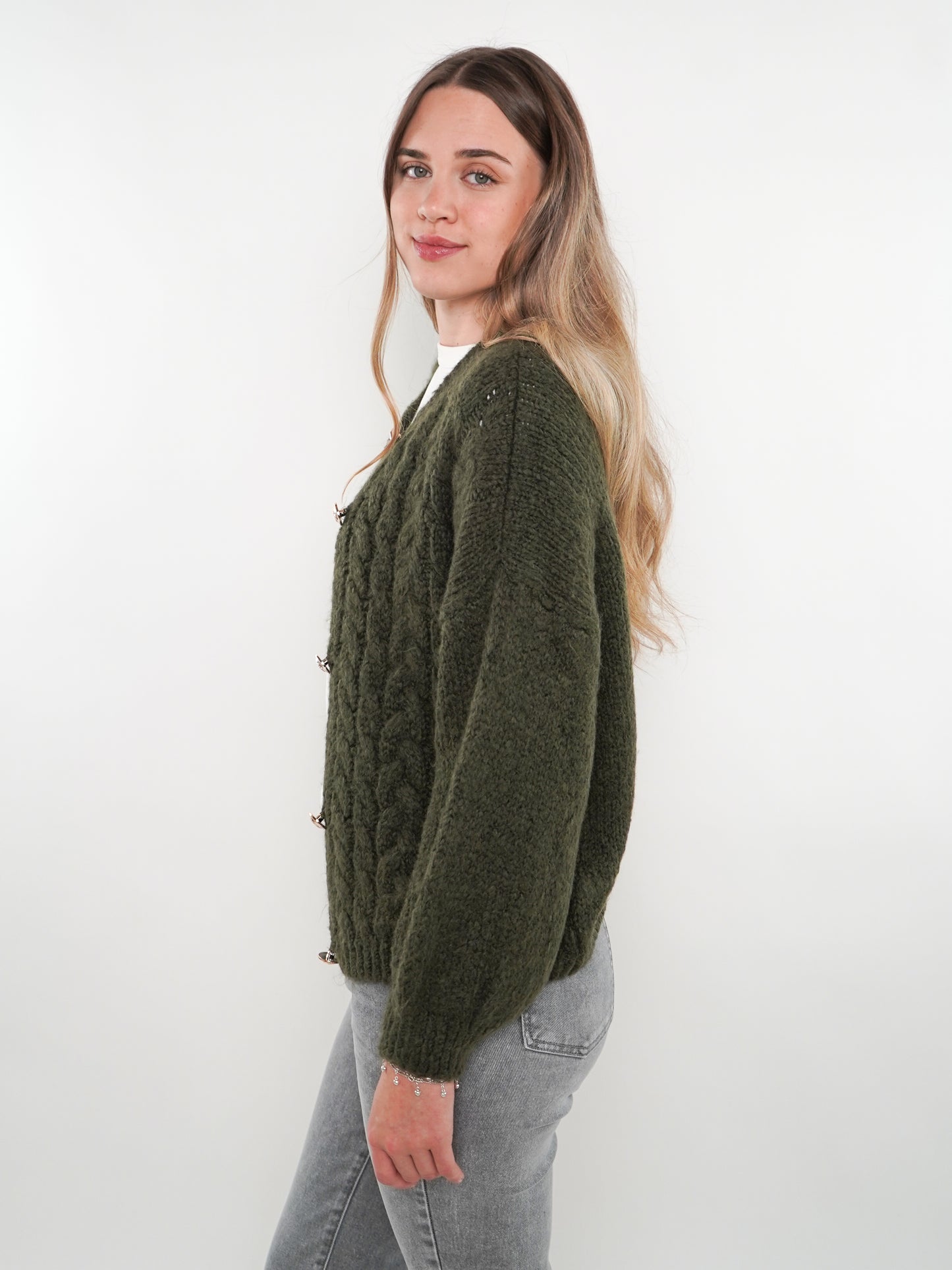 Zopfmuster Strickjacke Alexa - Waldgrün