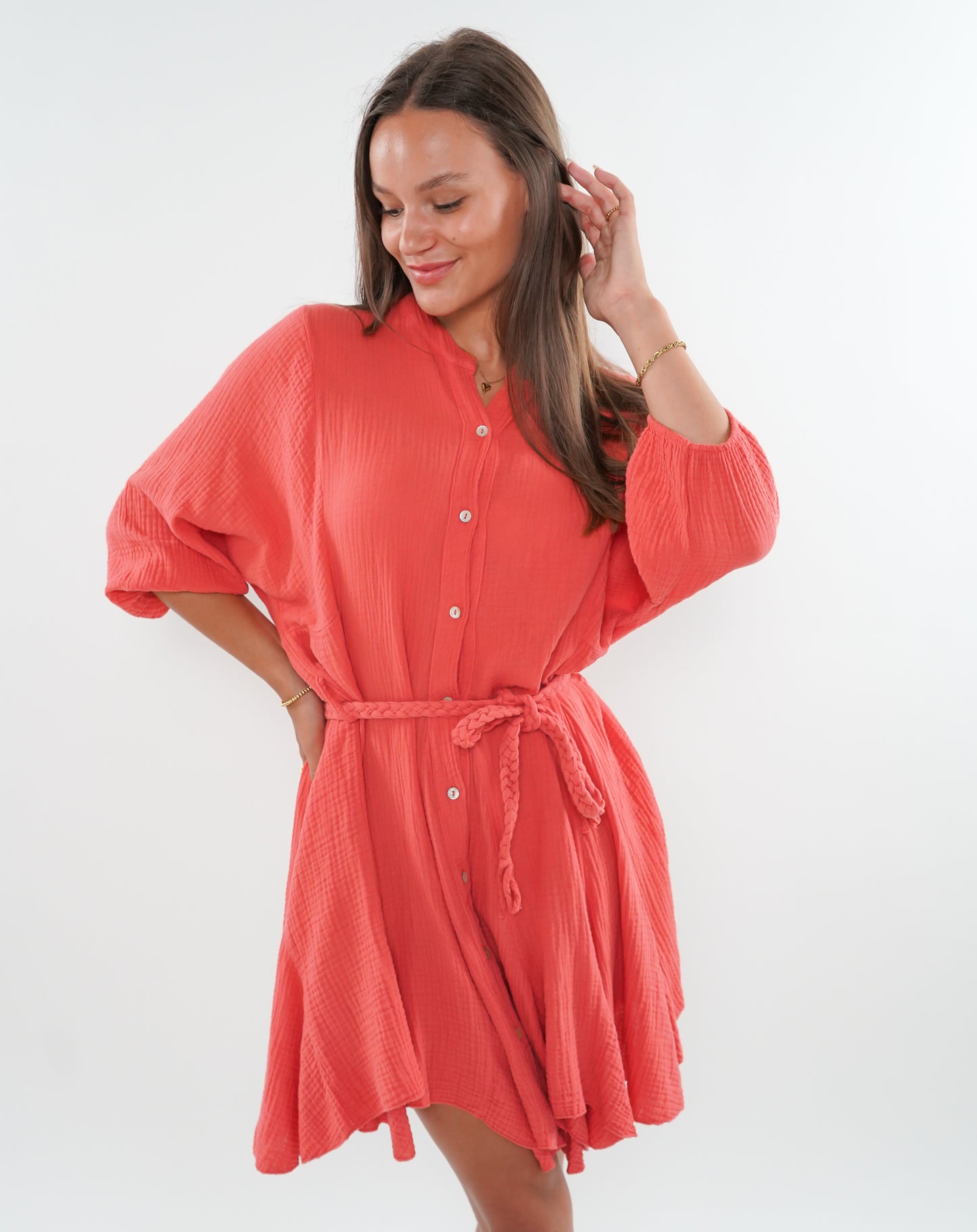 Musselin Baumwoll Kleid zum binden - Blush