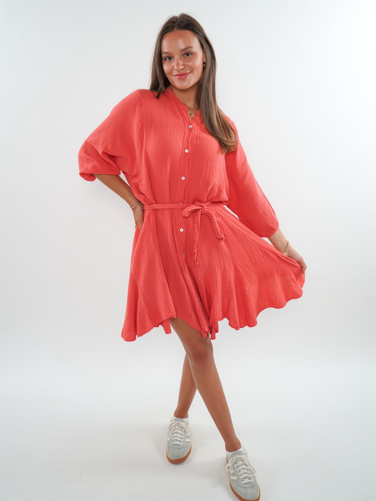 Musselin Baumwoll Kleid zum binden - Blush