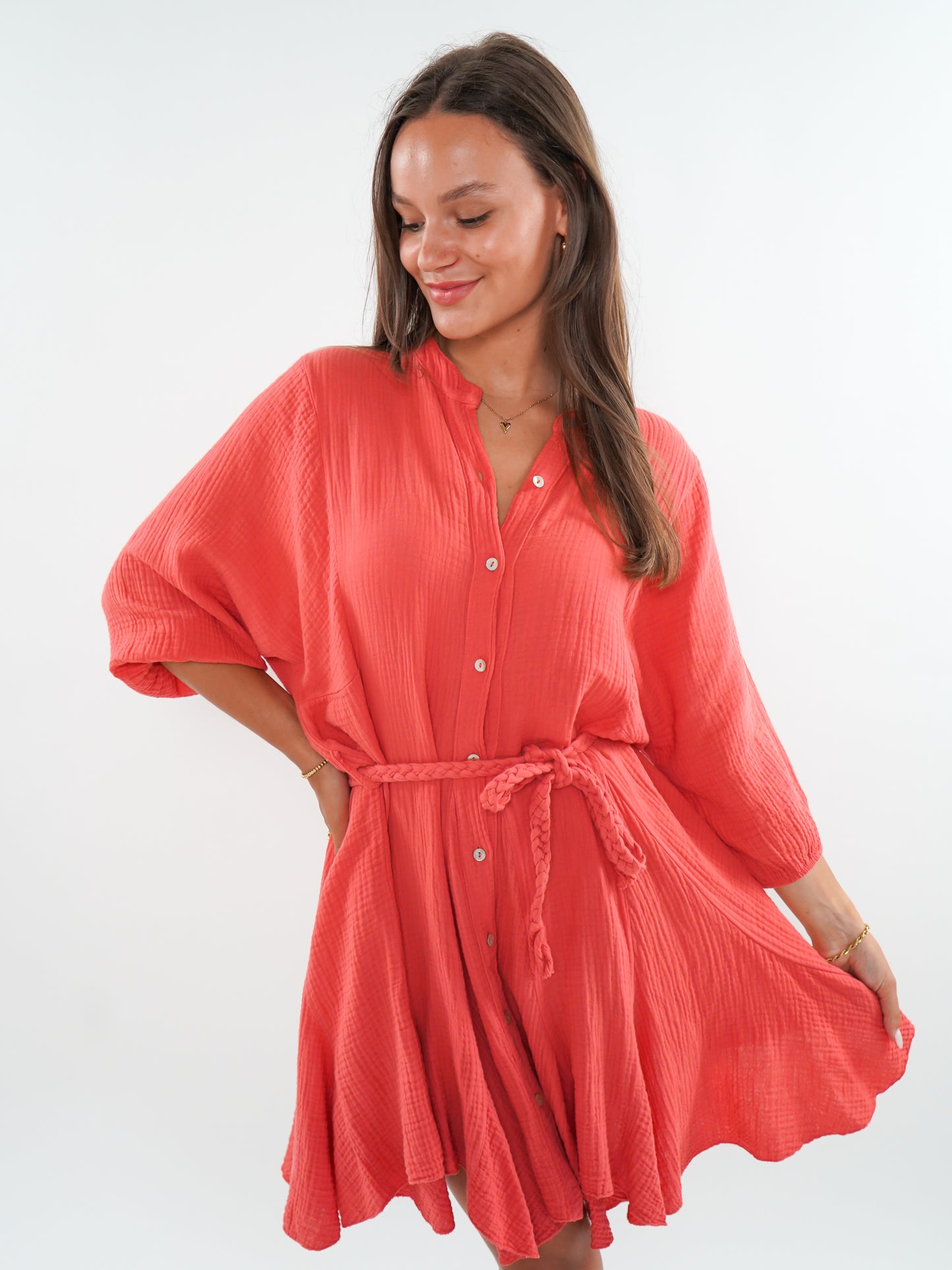 Musselin Baumwoll Kleid zum binden - Blush