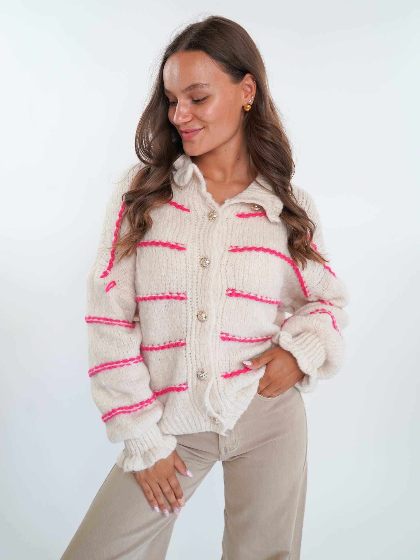 Strickjacke Luna Stripes - Creme