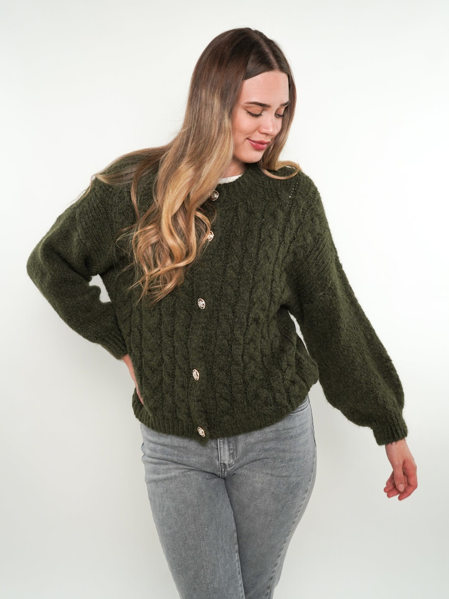 Zopfmuster Strickjacke Alexa - Waldgrün