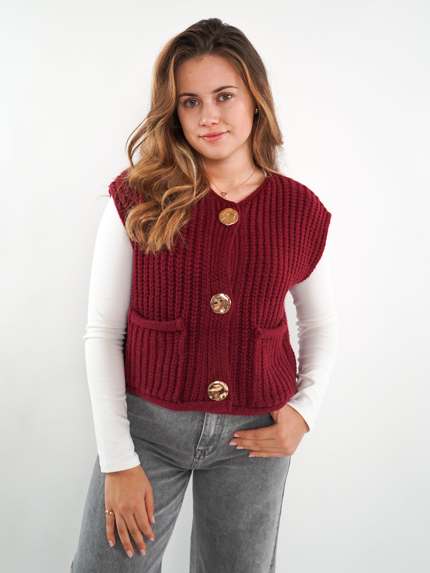 LUCKY DEAL 1226 Kurzarm Strickweste Elena - Bordeaux - vom Umtausch ausgeschlossen -