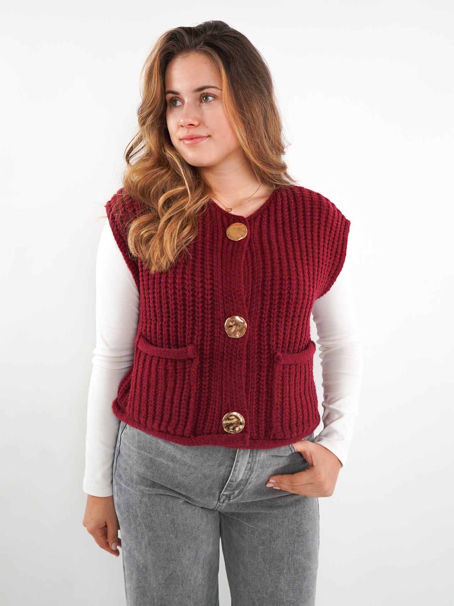 LUCKY DEAL 1226 Kurzarm Strickweste Elena - Bordeaux - vom Umtausch ausgeschlossen -