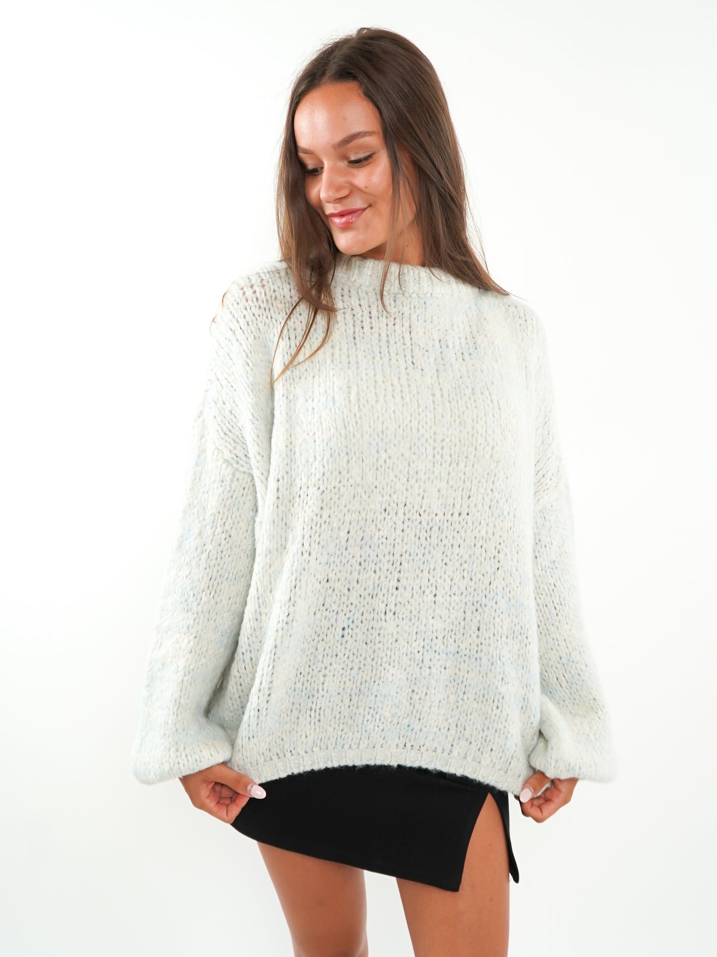 Strickpullover Stella - Hellblau mit Weiß