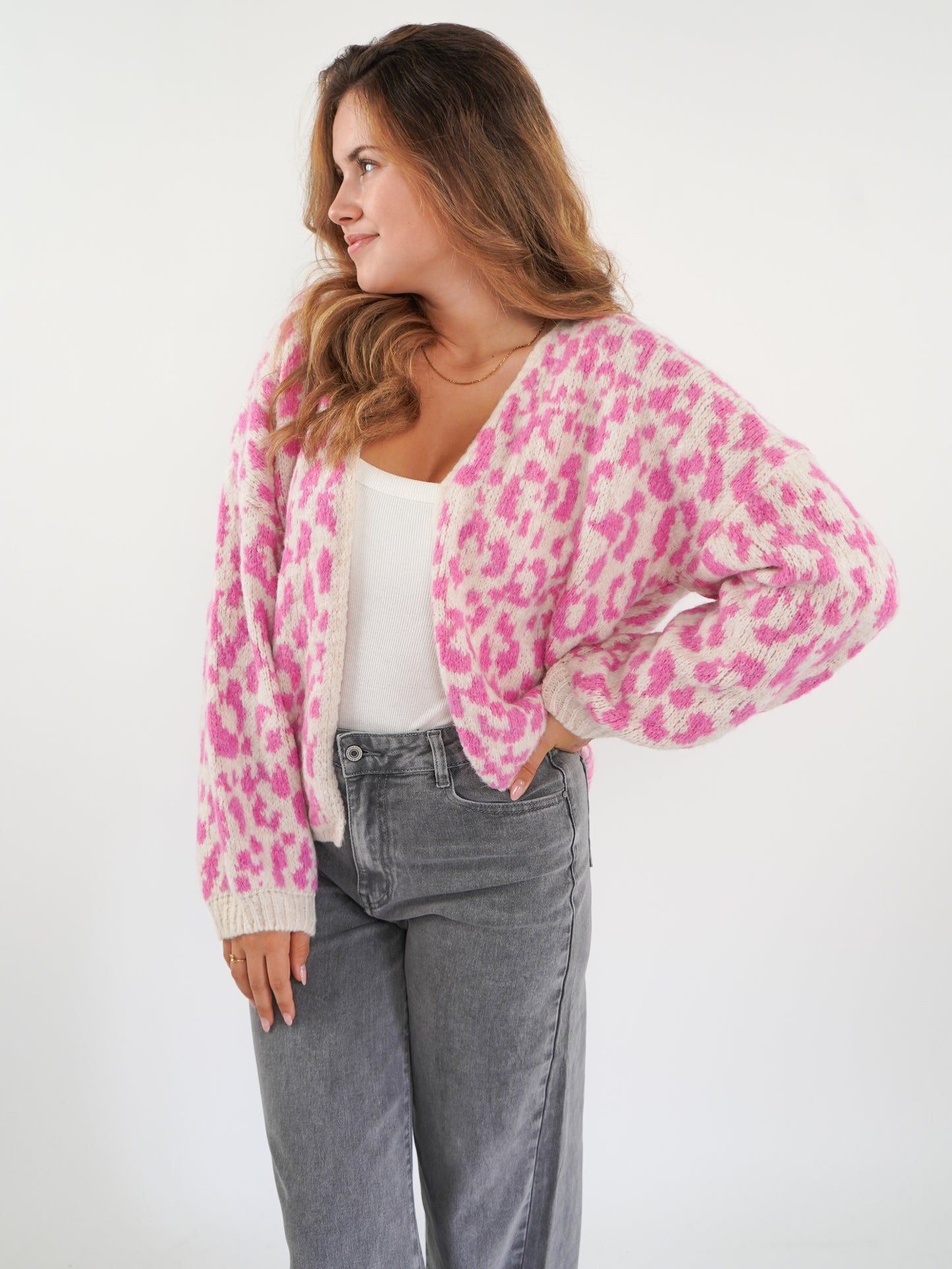 Knit Cardigan Leo - Rosa/Creme