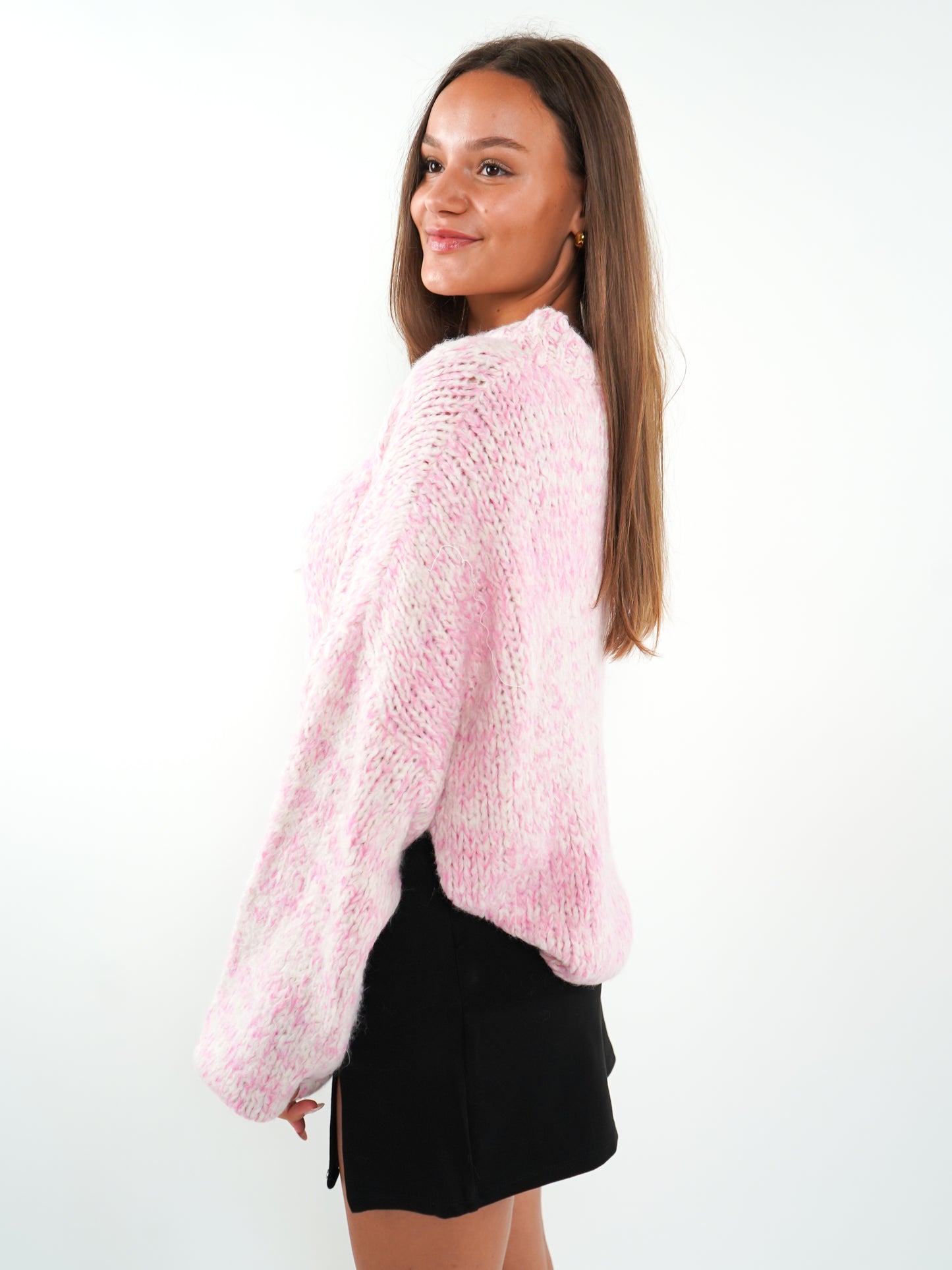 Strickpullover Stella - Rosa mit Weiß