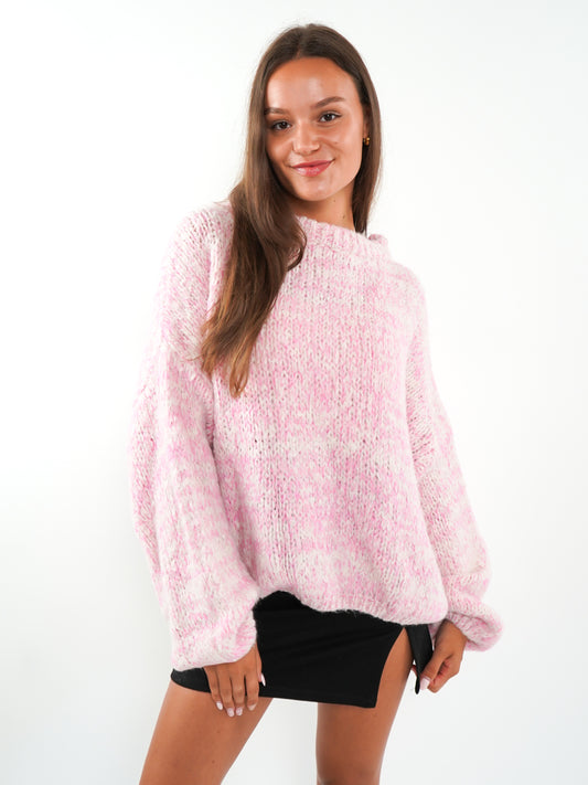 Strickpullover Stella - Rosa mit Weiß