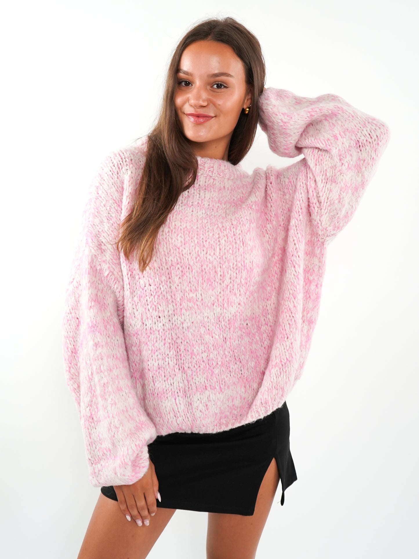 Strickpullover Stella - Rosa mit Weiß