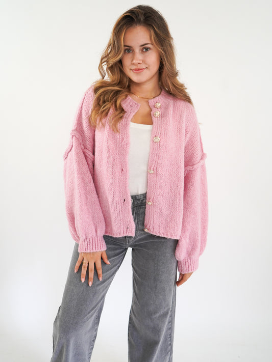 Strickjacke mit goldenen Knöpfen Ella kurz - Rosa