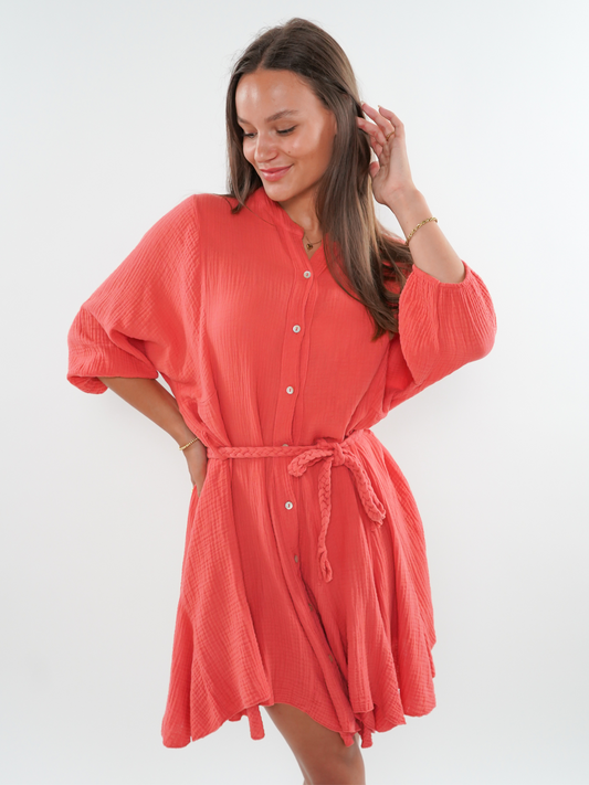 Musselin Baumwoll Kleid zum binden - Blush