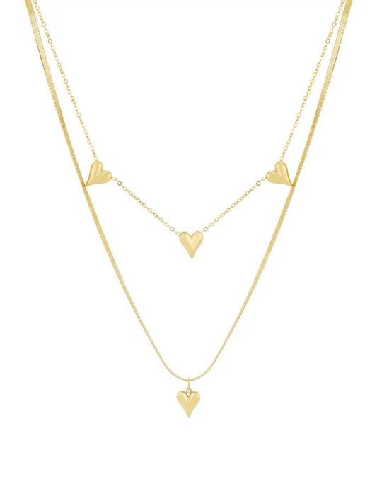 Love Heart Layered Necklace - Gold Silber