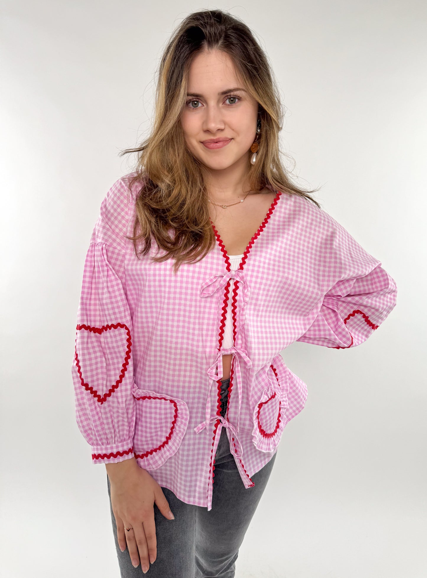 Full of Love Cardigan kariert rosa