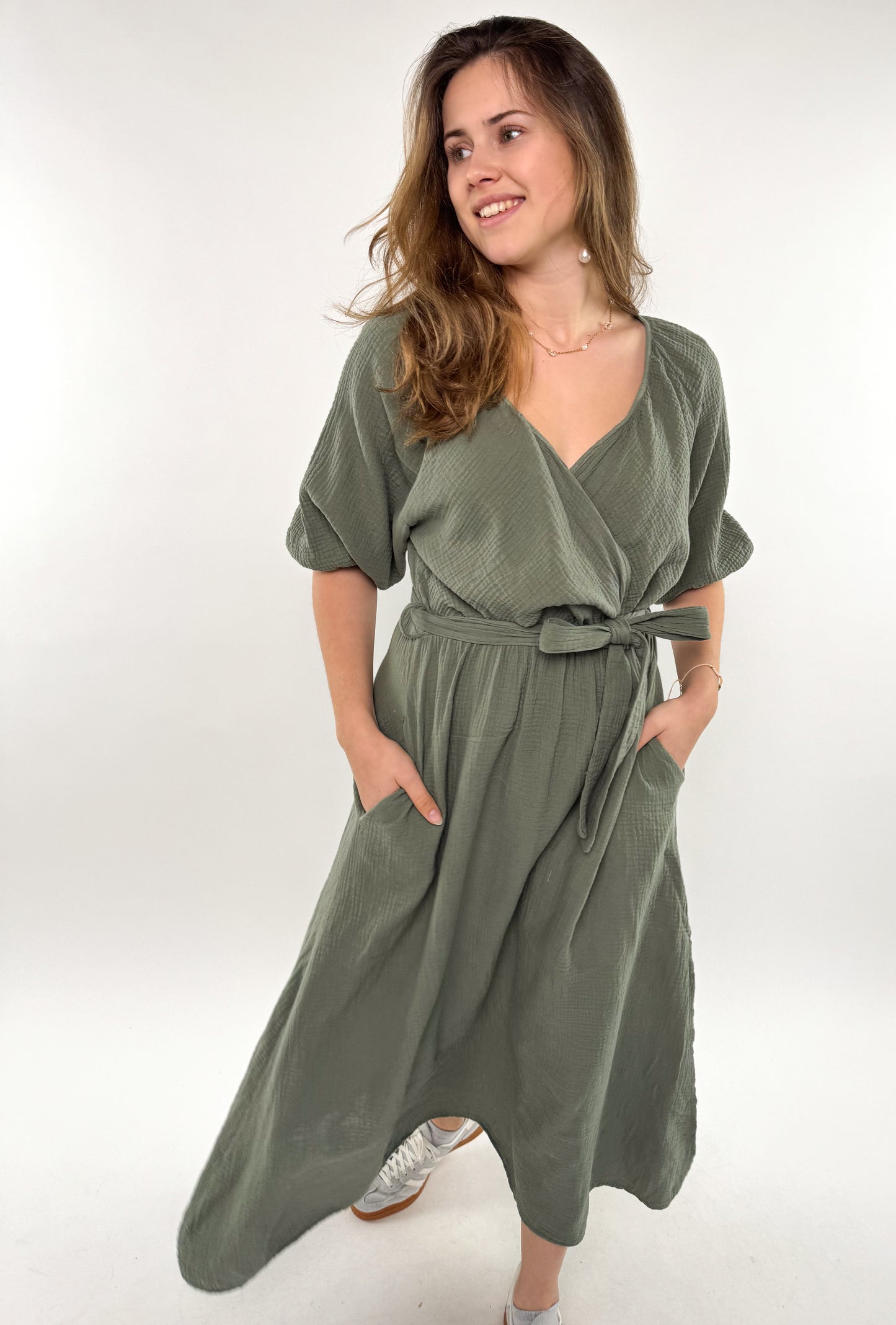 Musselin Maxikleid Olivia - Olive