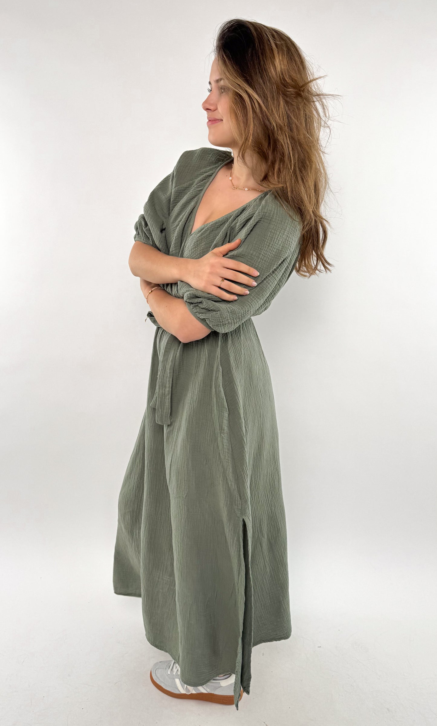 Musselin Maxikleid Olivia - Olive