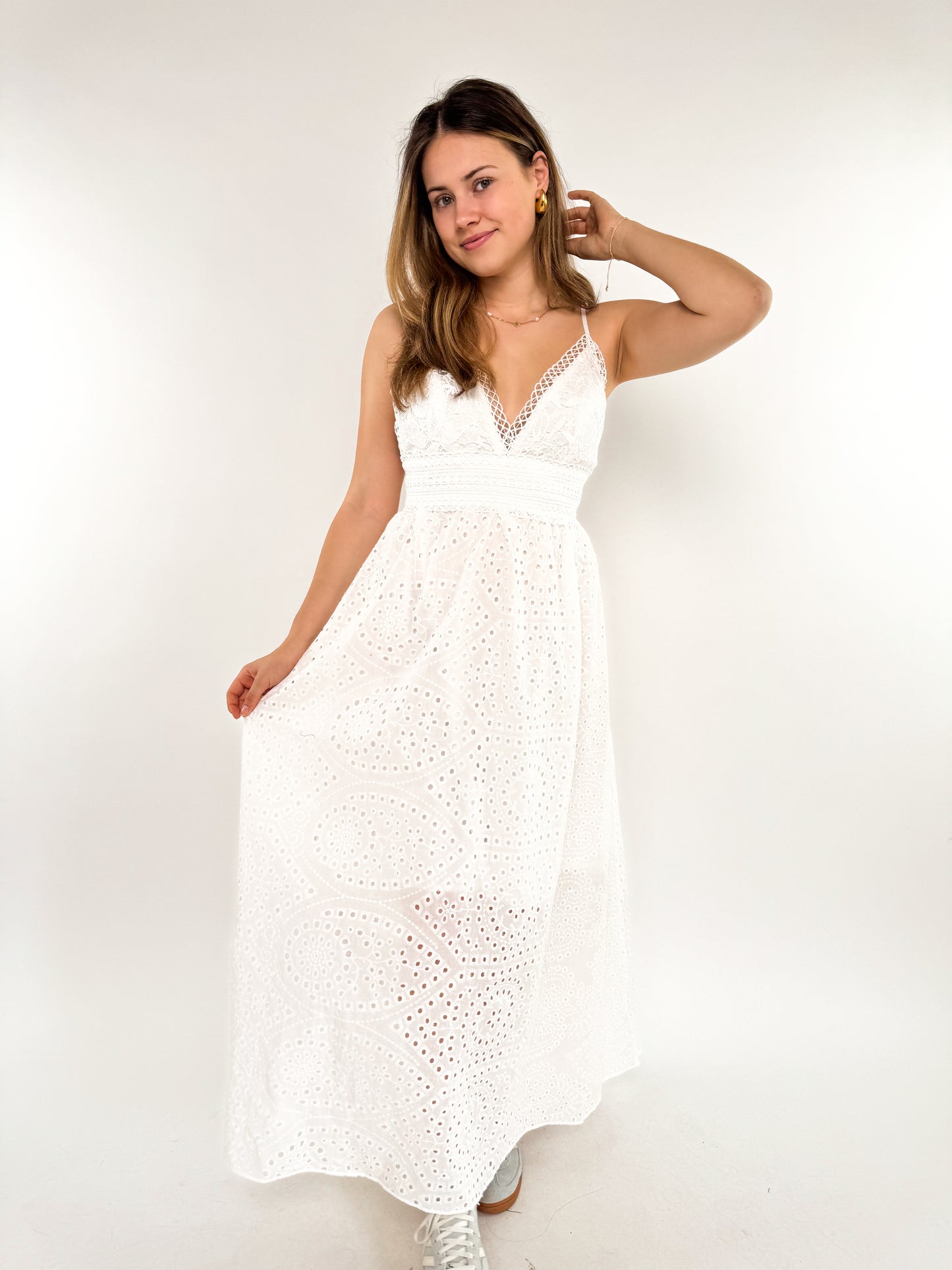 Cotton Lace Midi Dress - weiß