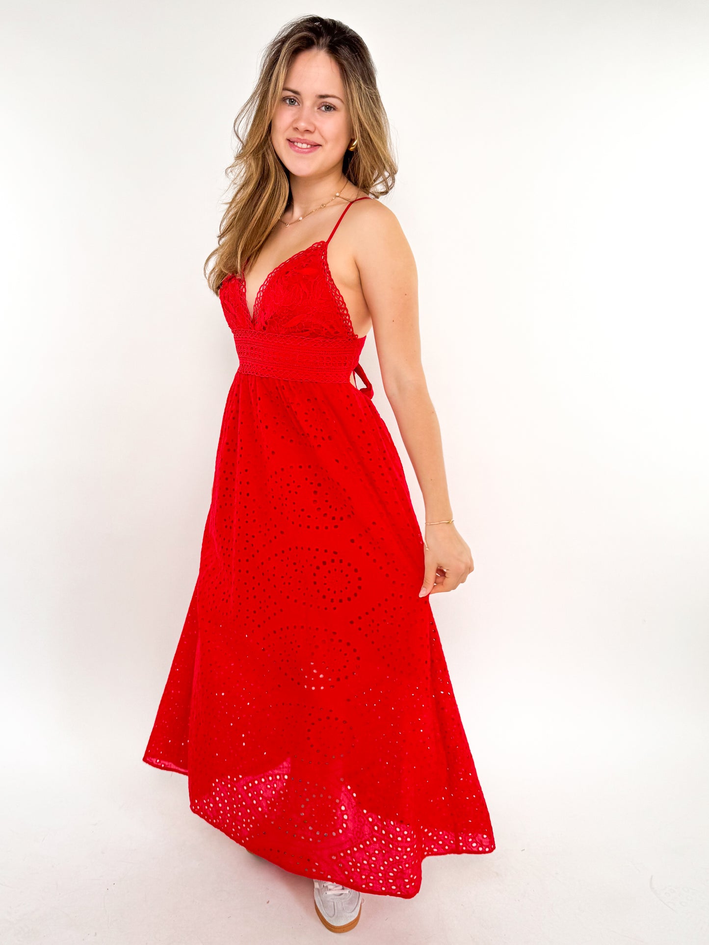 Cotton Lace Midi Dress - rot