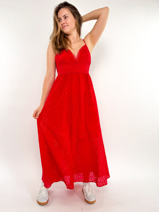 Cotton Lace Midi Dress - rot