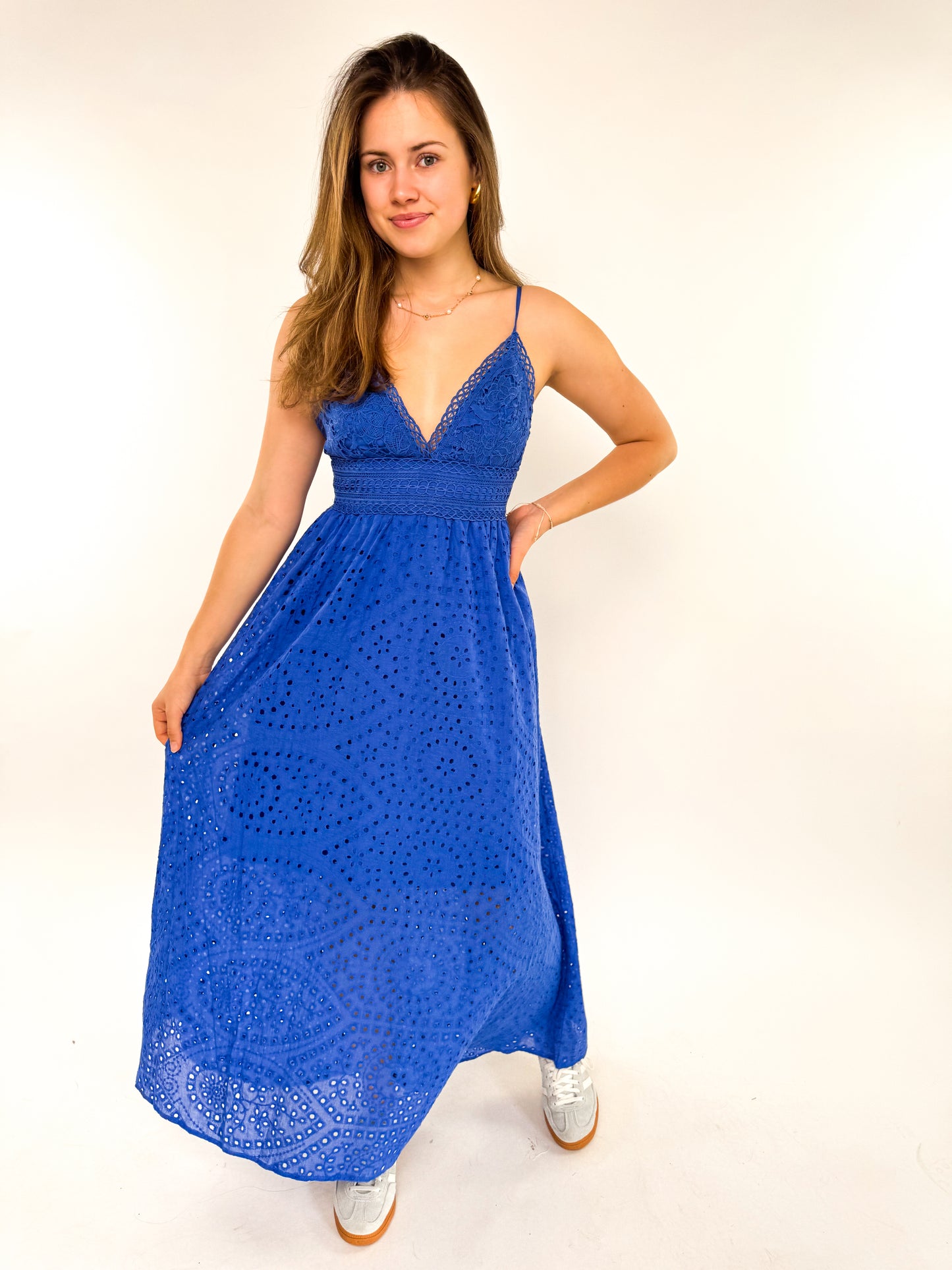 Cotton Lace Midi Dress - blau