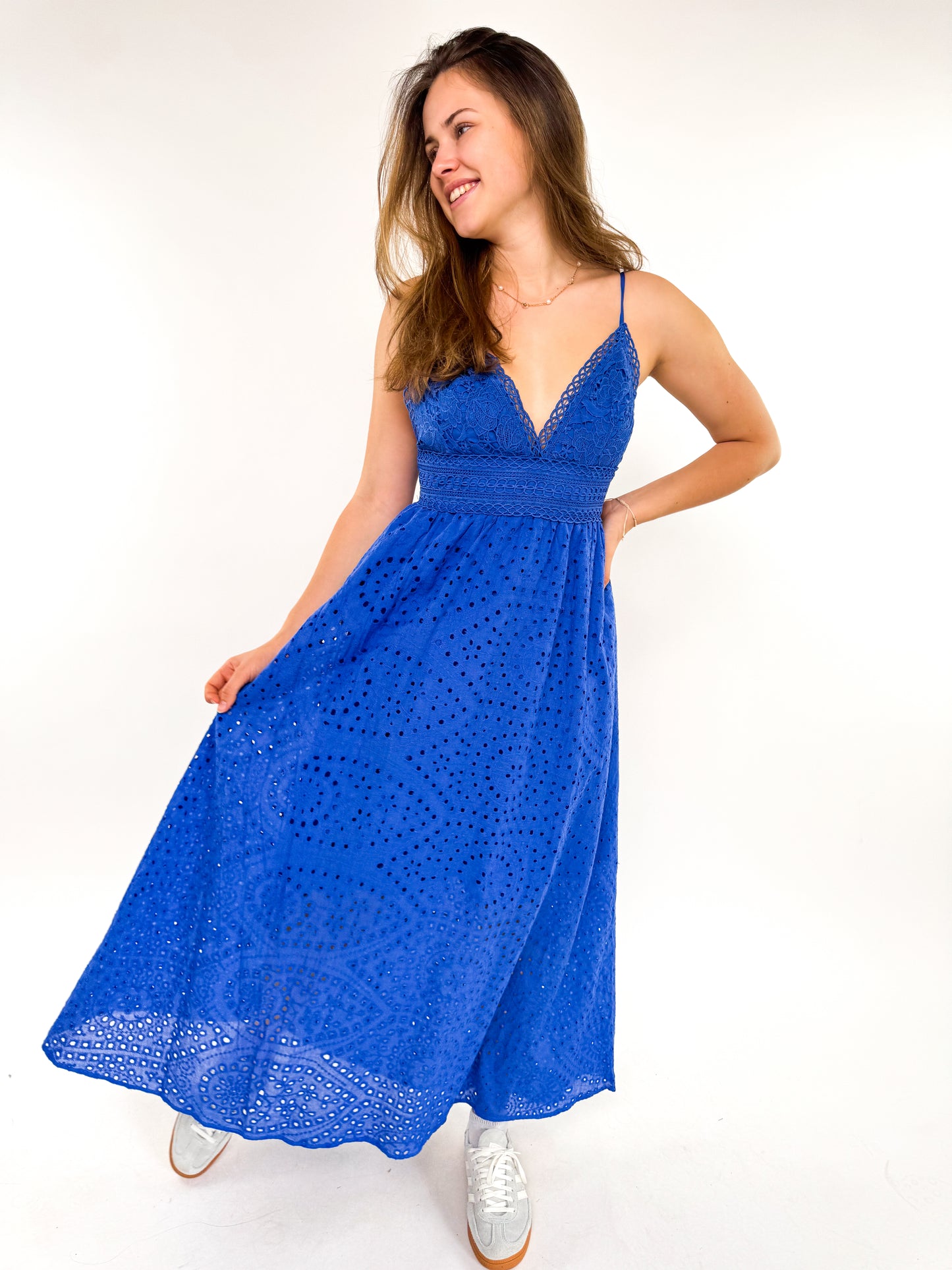 Cotton Lace Midi Dress - blau