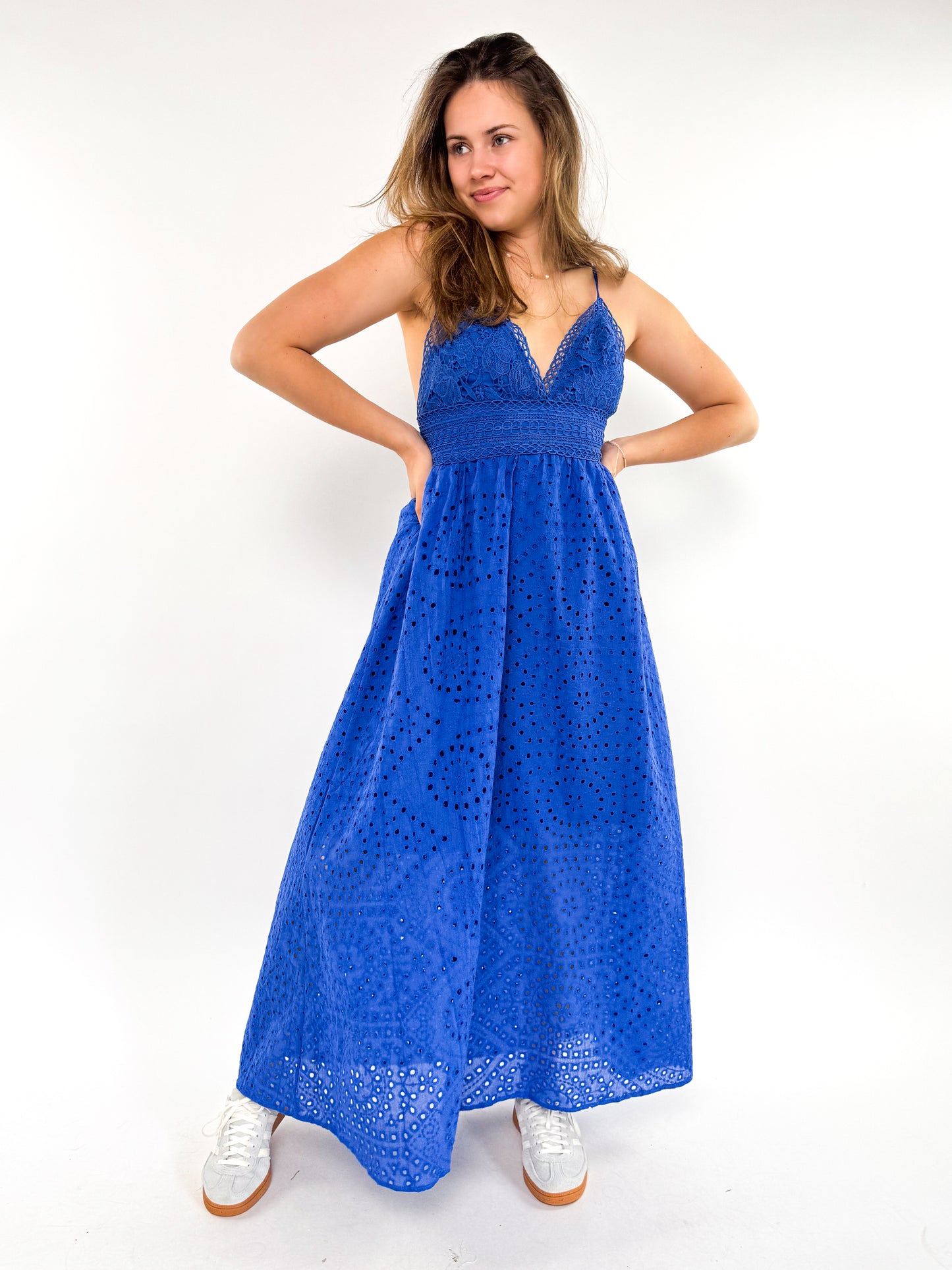 Cotton Lace Midi Dress - blau