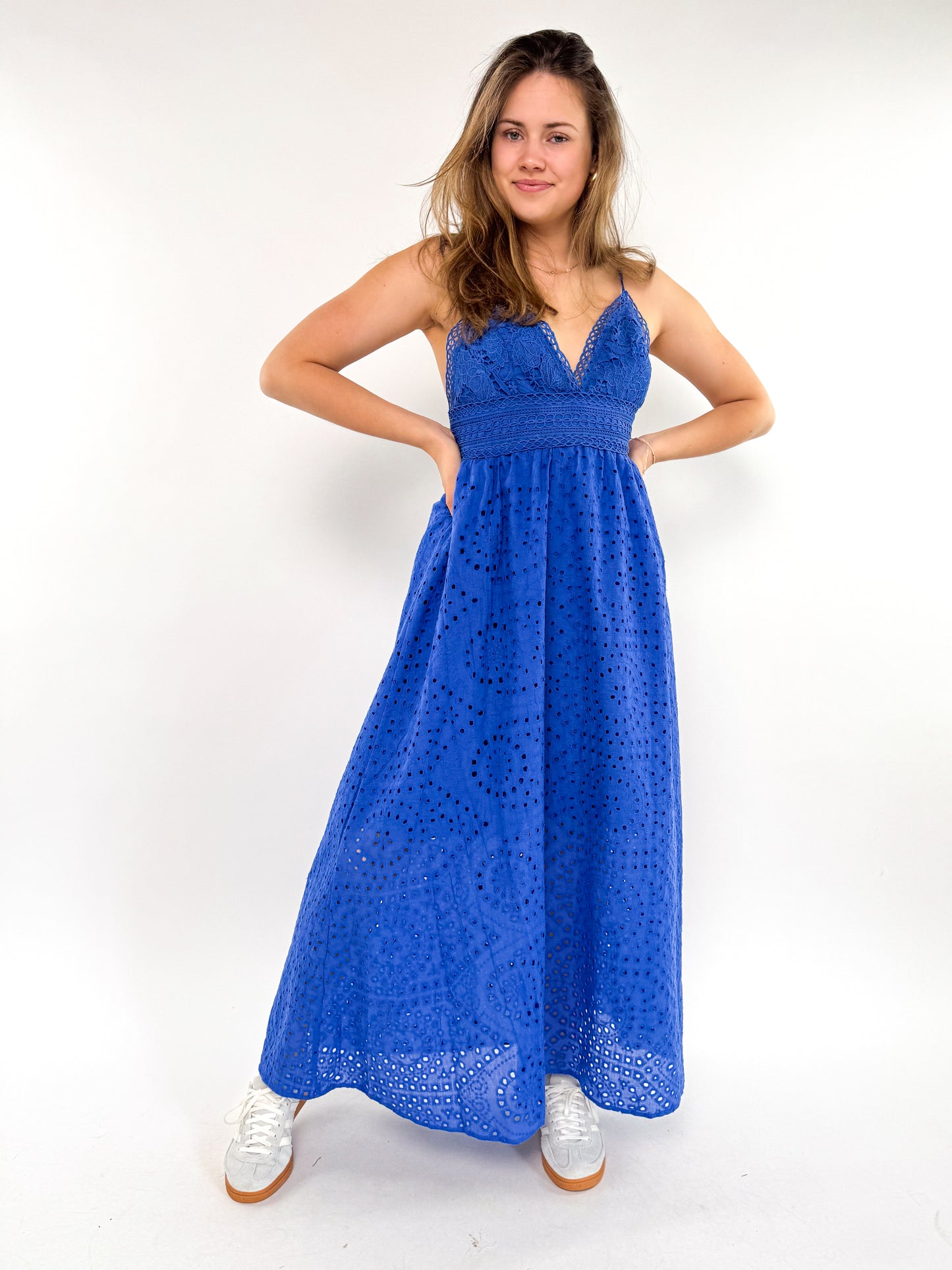 Cotton Lace Midi Dress - blau