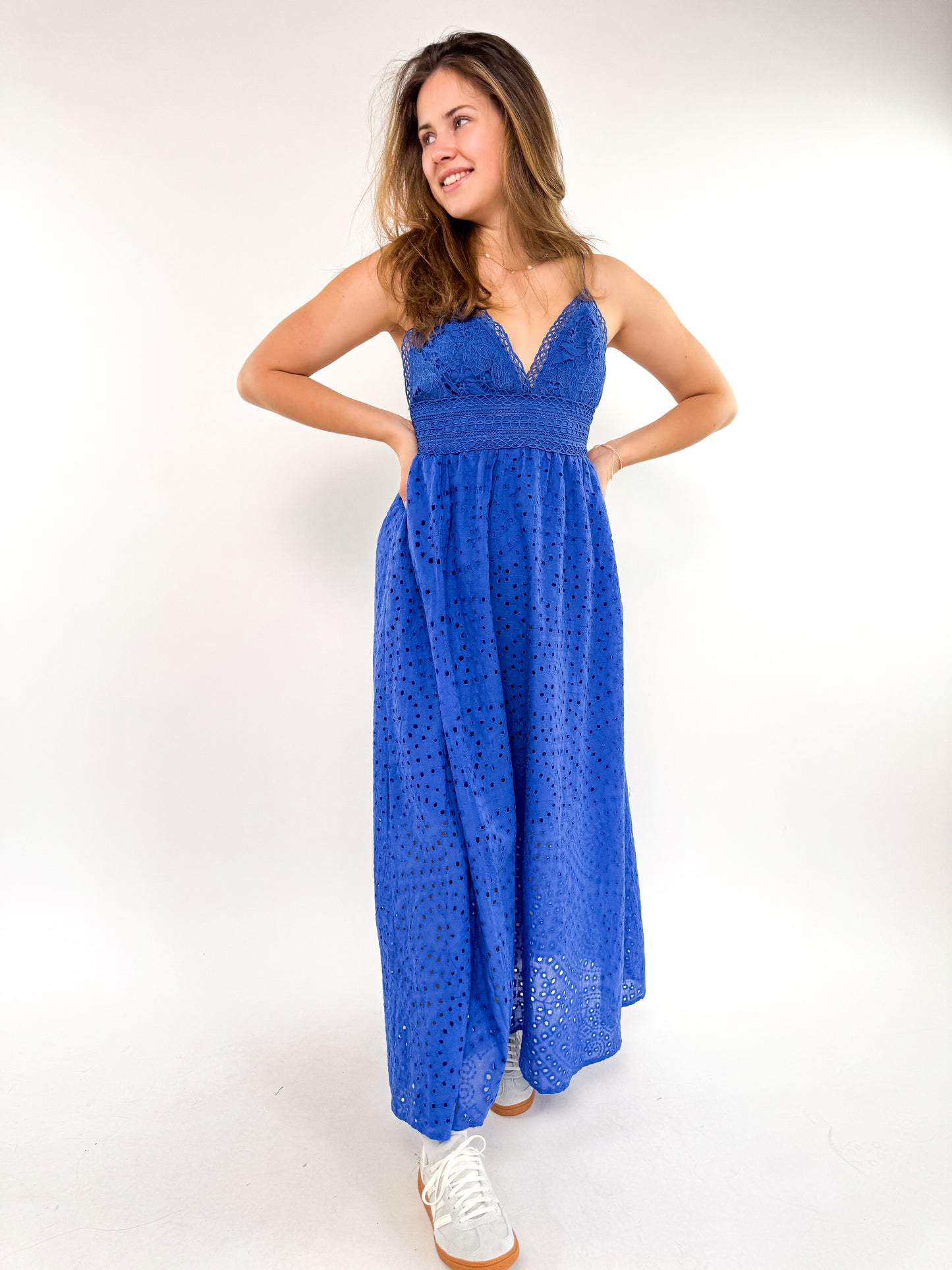 Cotton Lace Midi Dress - blau