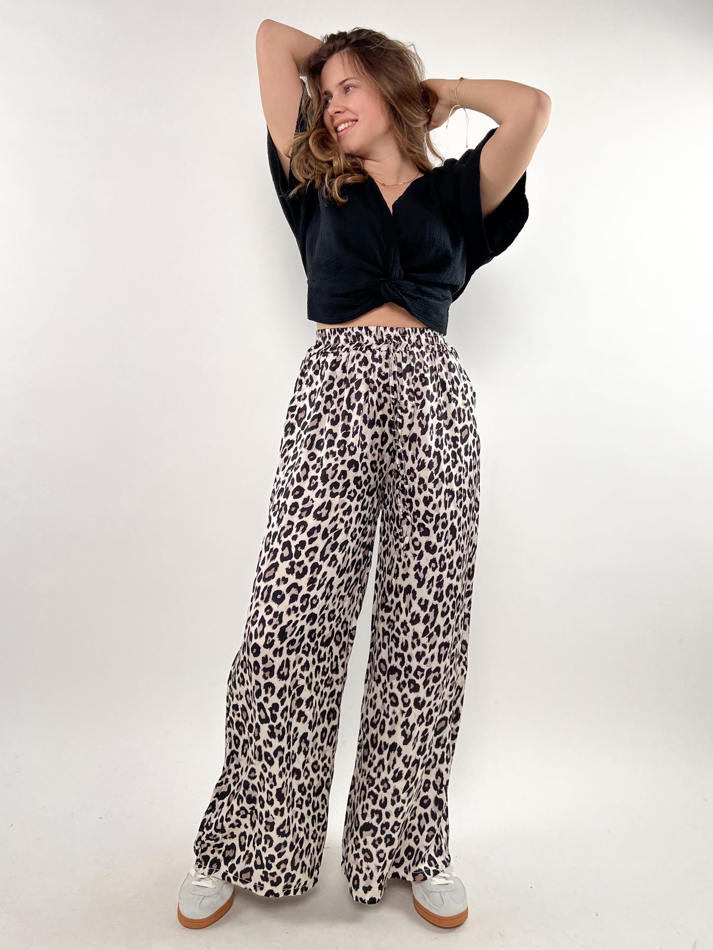 Sleek Leo Print Straight Stoffhose - weiss