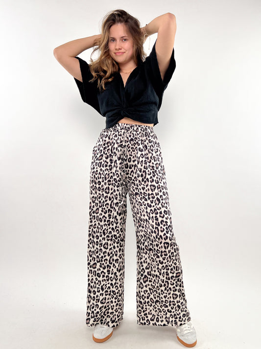 Sleek Leo Print Straight Stoffhose - weiss