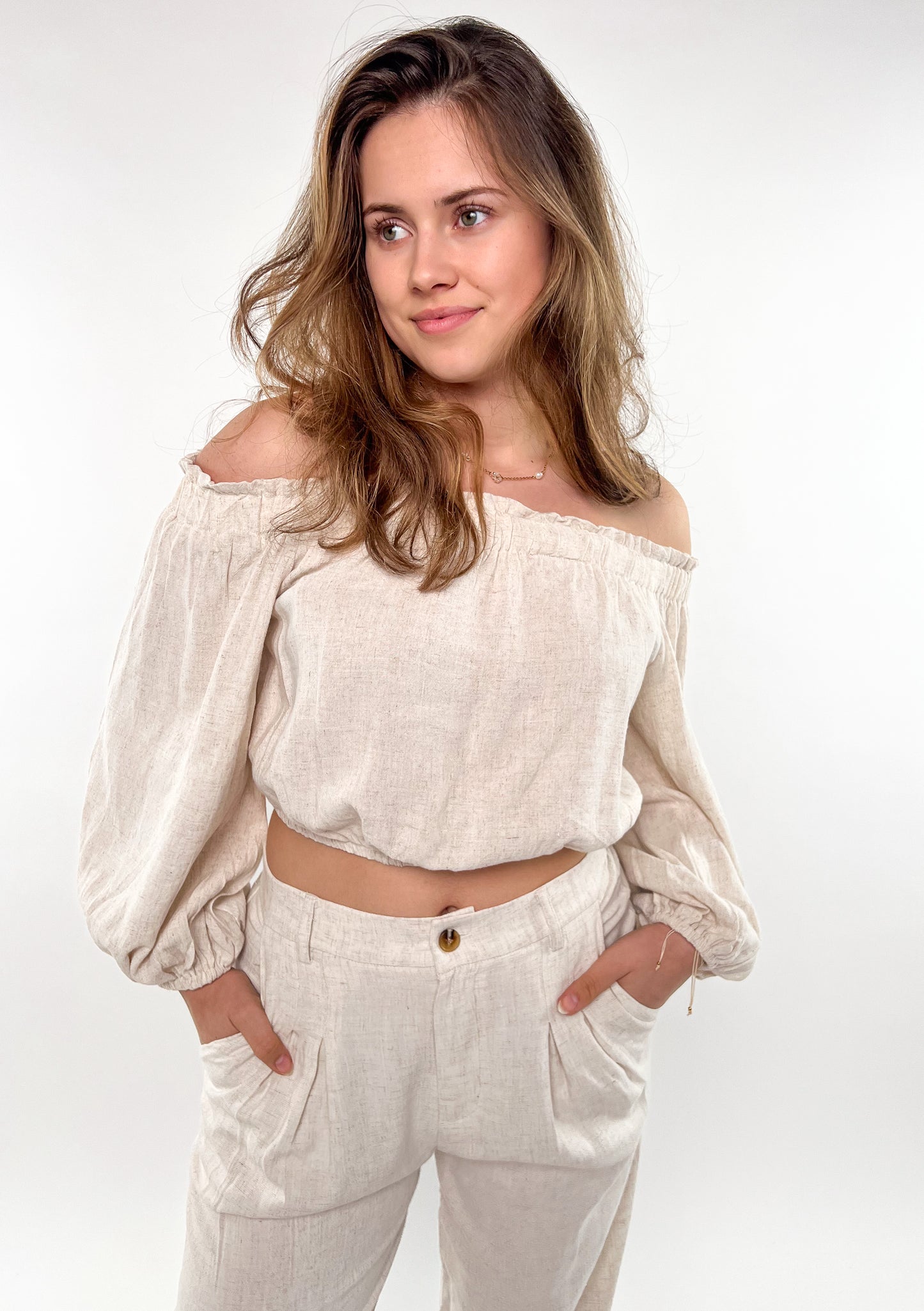 Leinen Off Shoulder Bluse