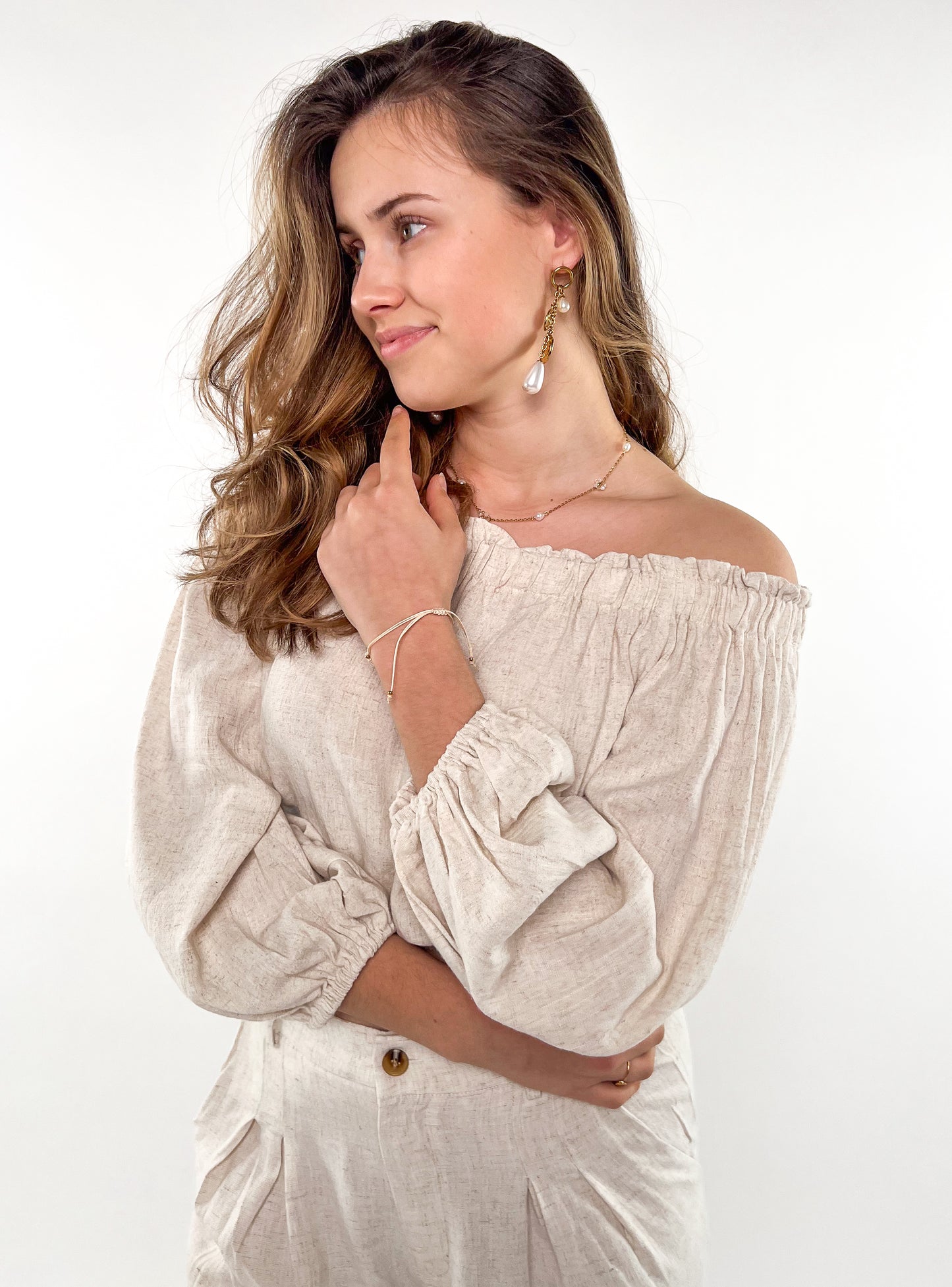 Leinen Off Shoulder Bluse