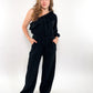 Starstruck Off Shoulder Jumpsuit Musselin - Schwarz