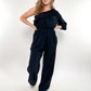 Starstruck Off Shoulder Jumpsuit Musselin - Schwarz